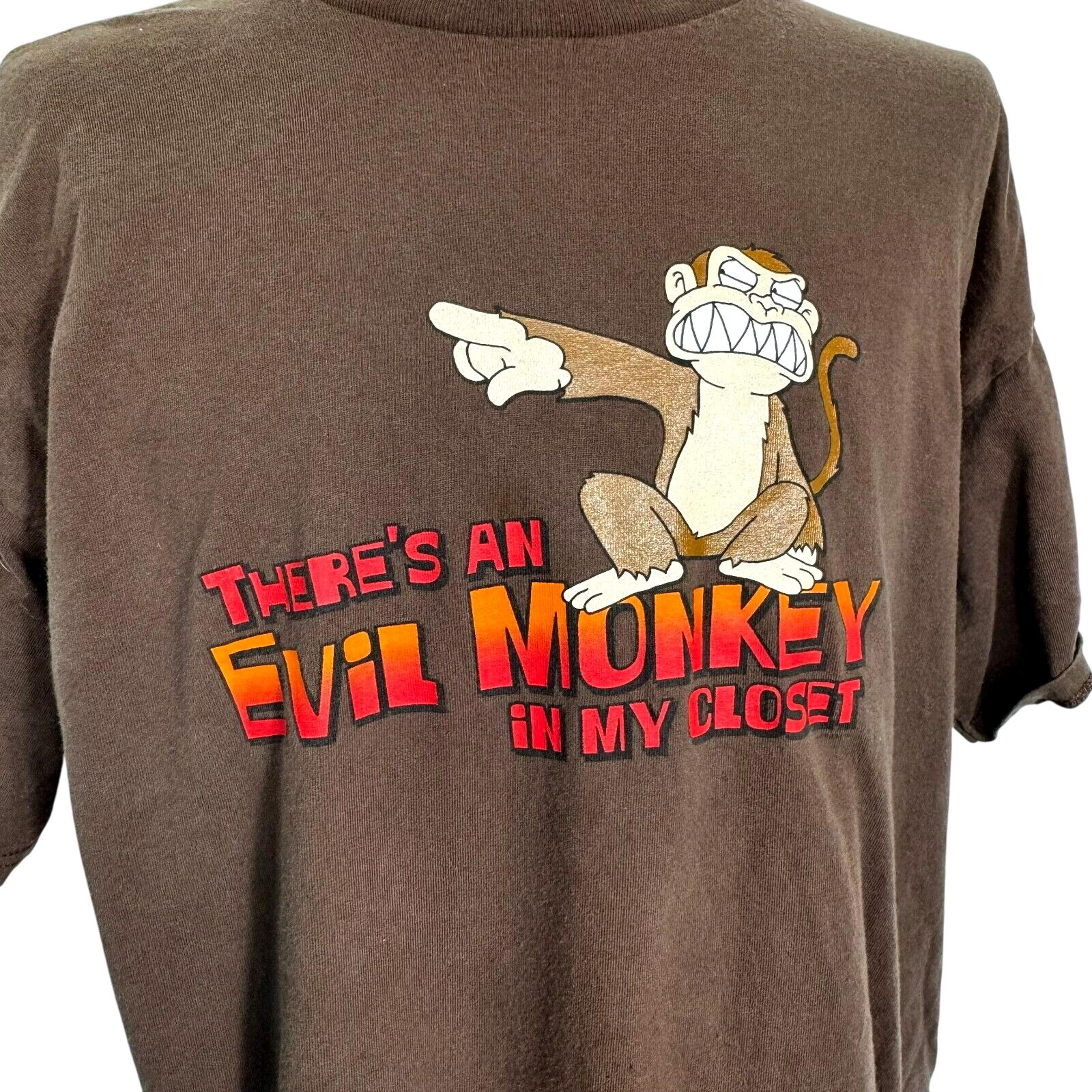 FAMILY GUY Men's XXL Brown Vintage y2k "Evil Monkey in My Closet" Tee T-shirt