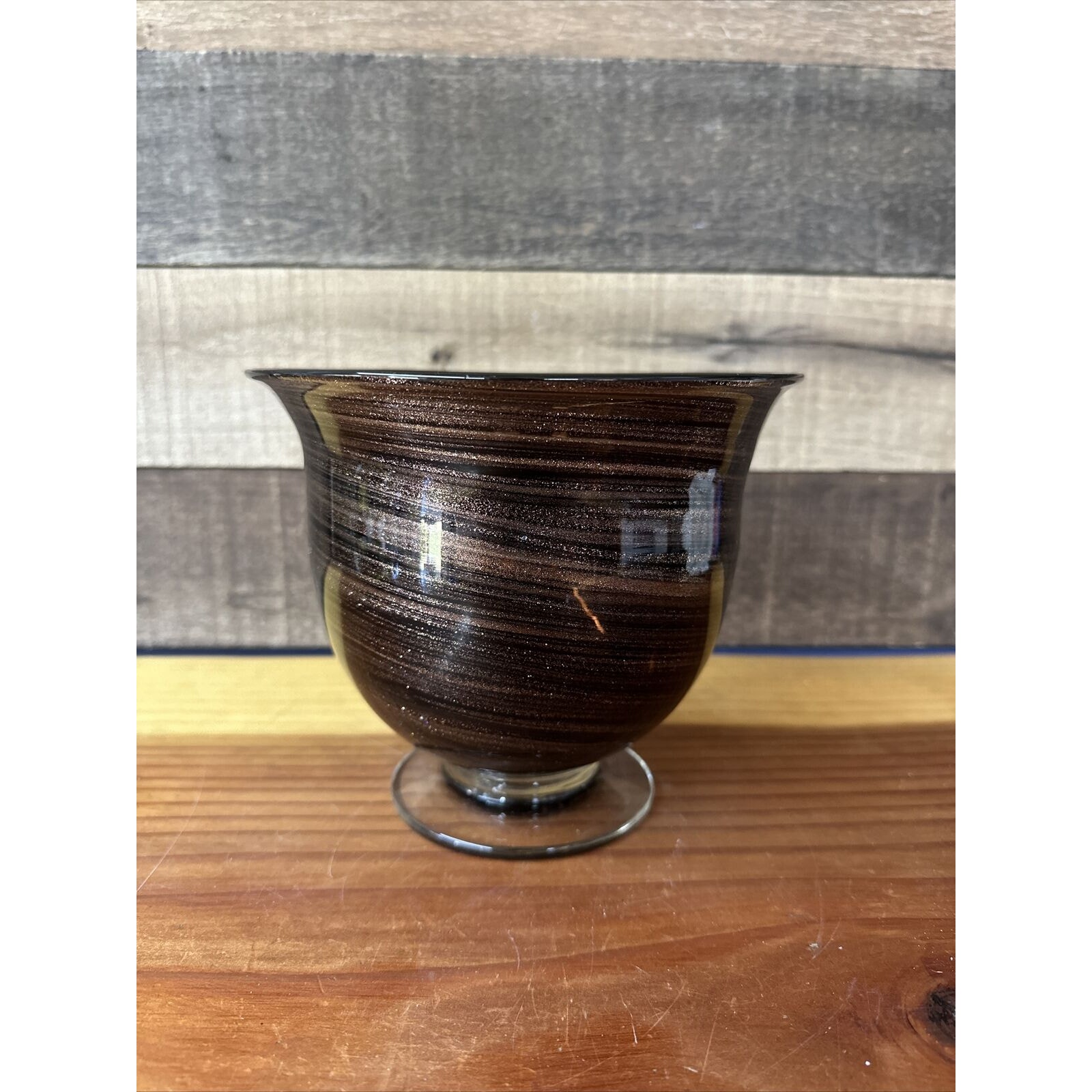 Beautiful Hand Blown Brown Glitter Swirl Art Hand Blown Glass Vase-b