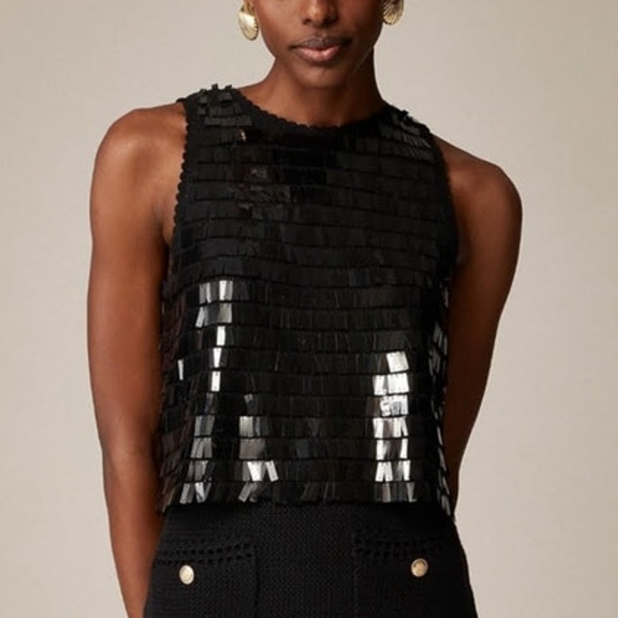 NWT J. Crew Crochet Sequin Tank Black Holiday New Year's Eve L
