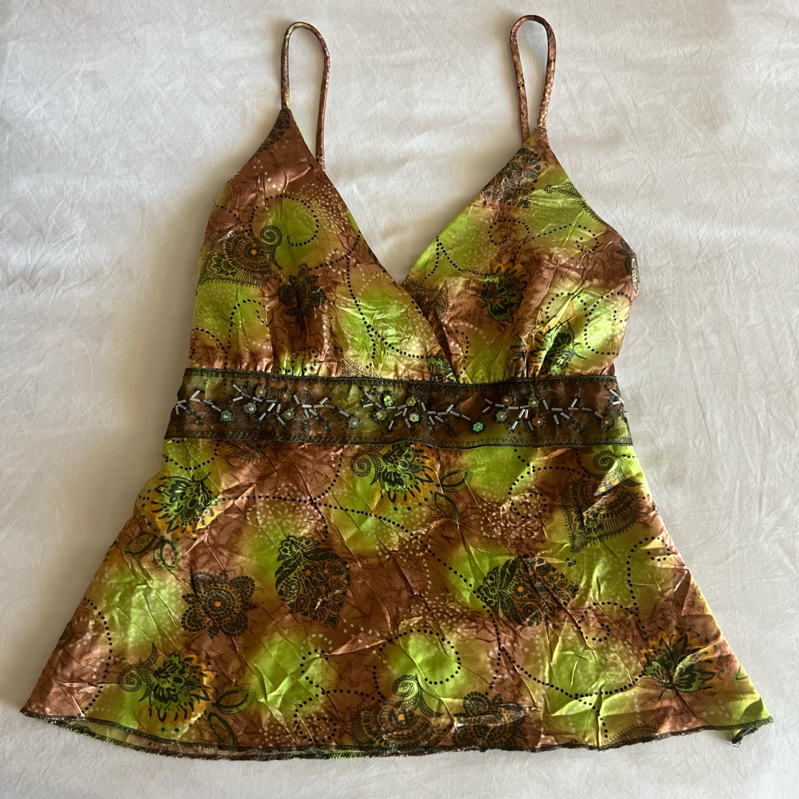 Vintage Y2K 2000s fairy core boho chic beaded tank top large