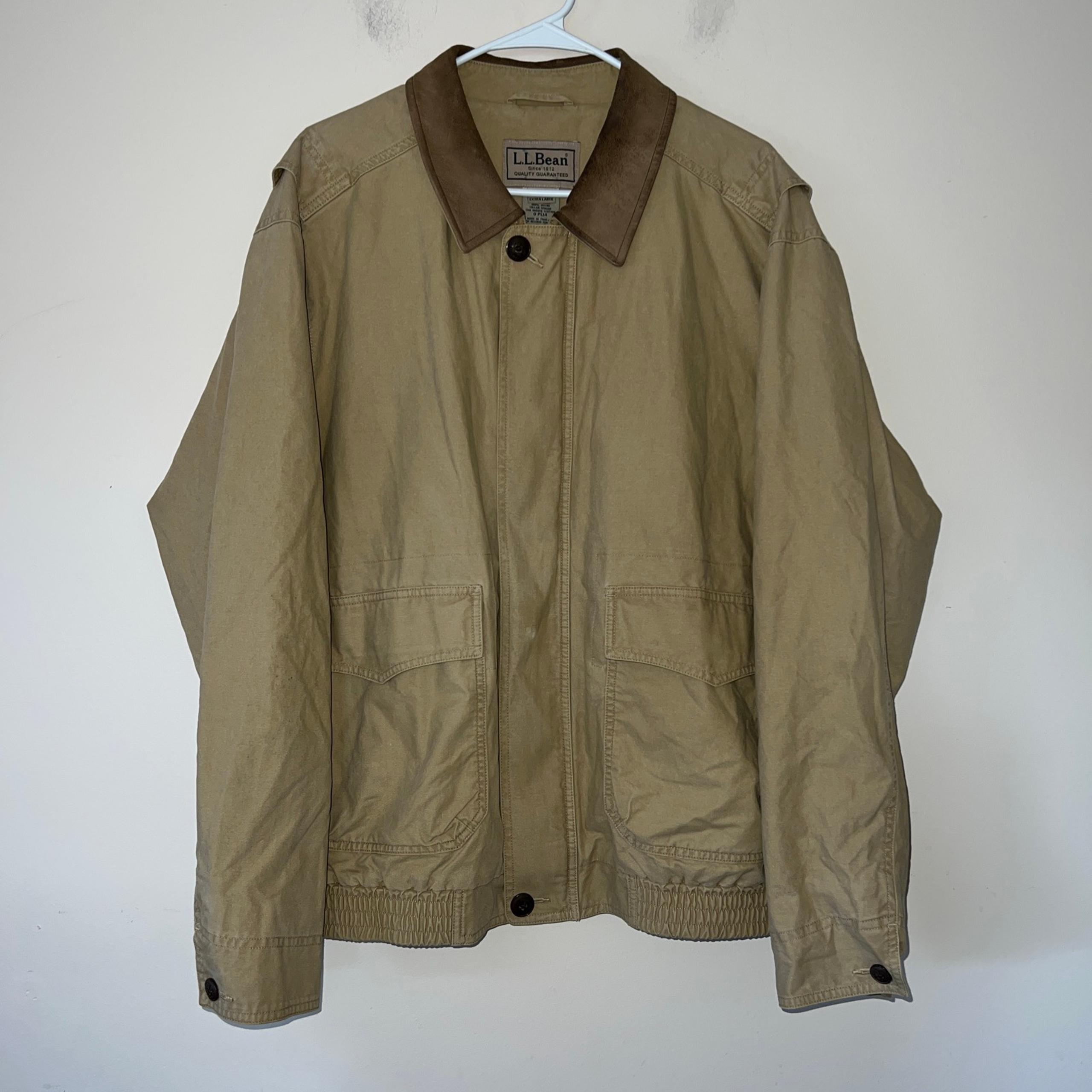 VTG Men L.L. Bean Chore Tan Bomber Jacket Coat Sz XL Leather Collar