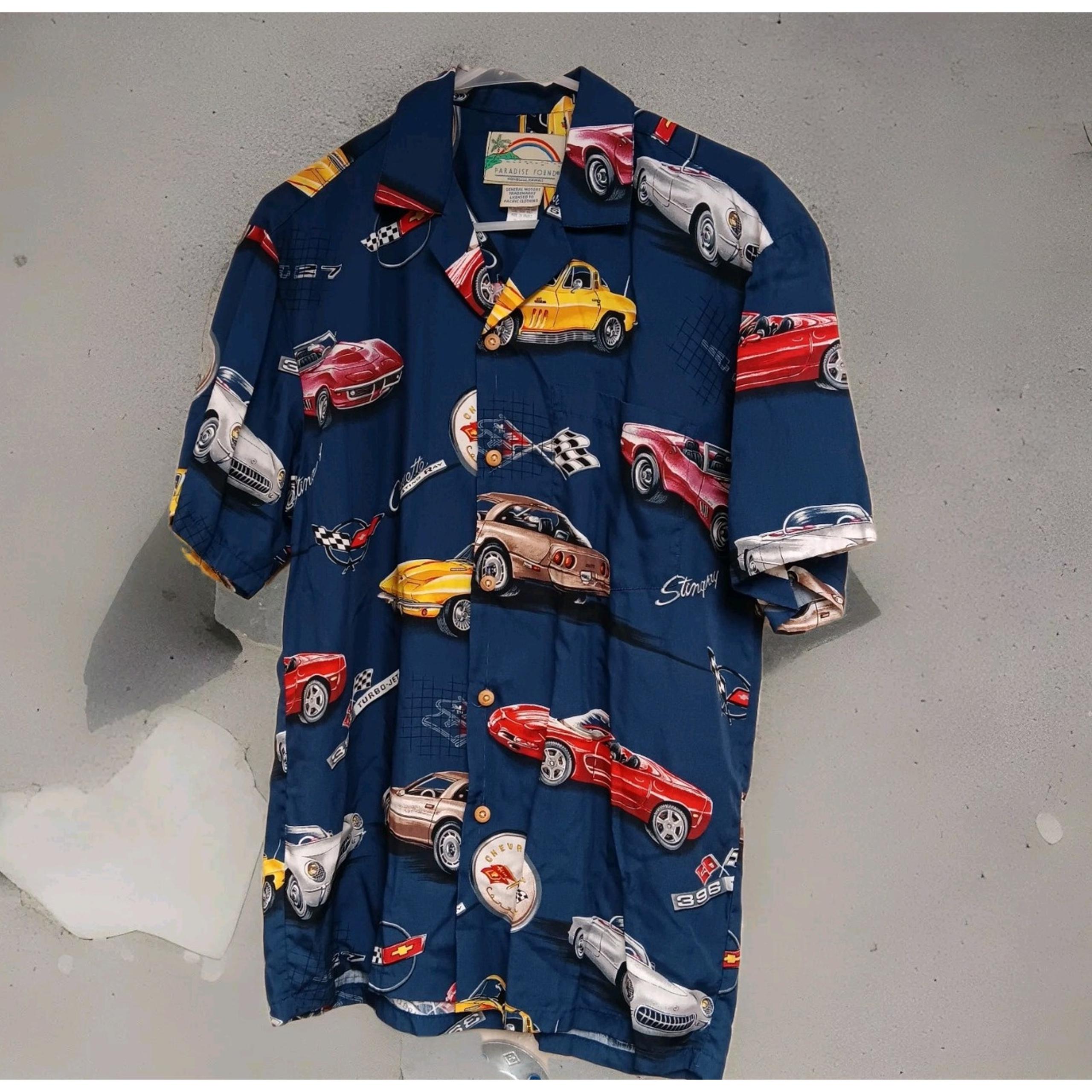 Paradise Found Car Shirt Mens Small Camp Hot Rod Chevy Corvette Stingray Muscle