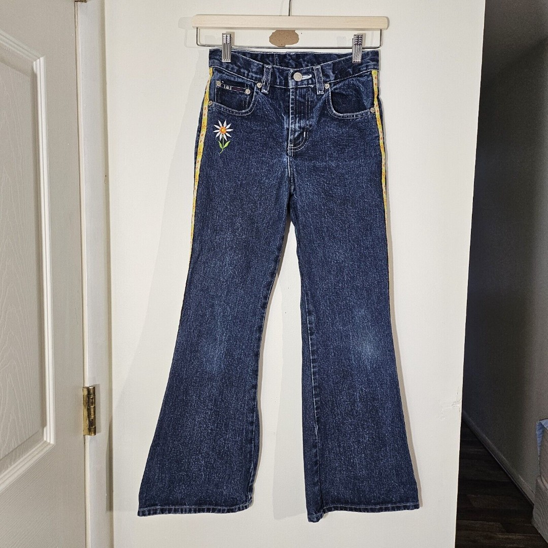 Vintage 90s Y2K L.E.I Girls Jeans Youth 10 Ribbon Detail Flower Embroidered