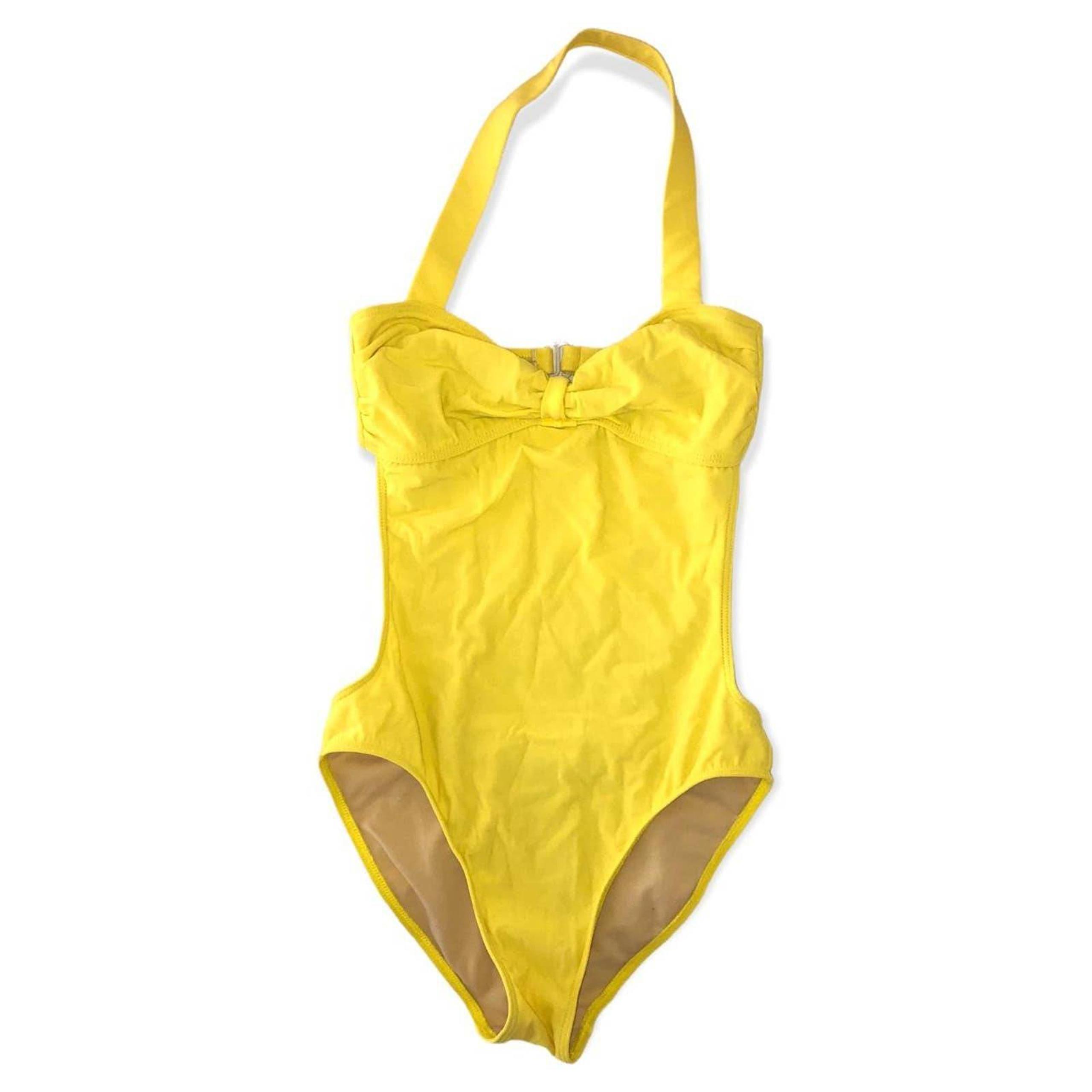 Yellow One Piece Halter Top Bow Front Detail Swimsuit