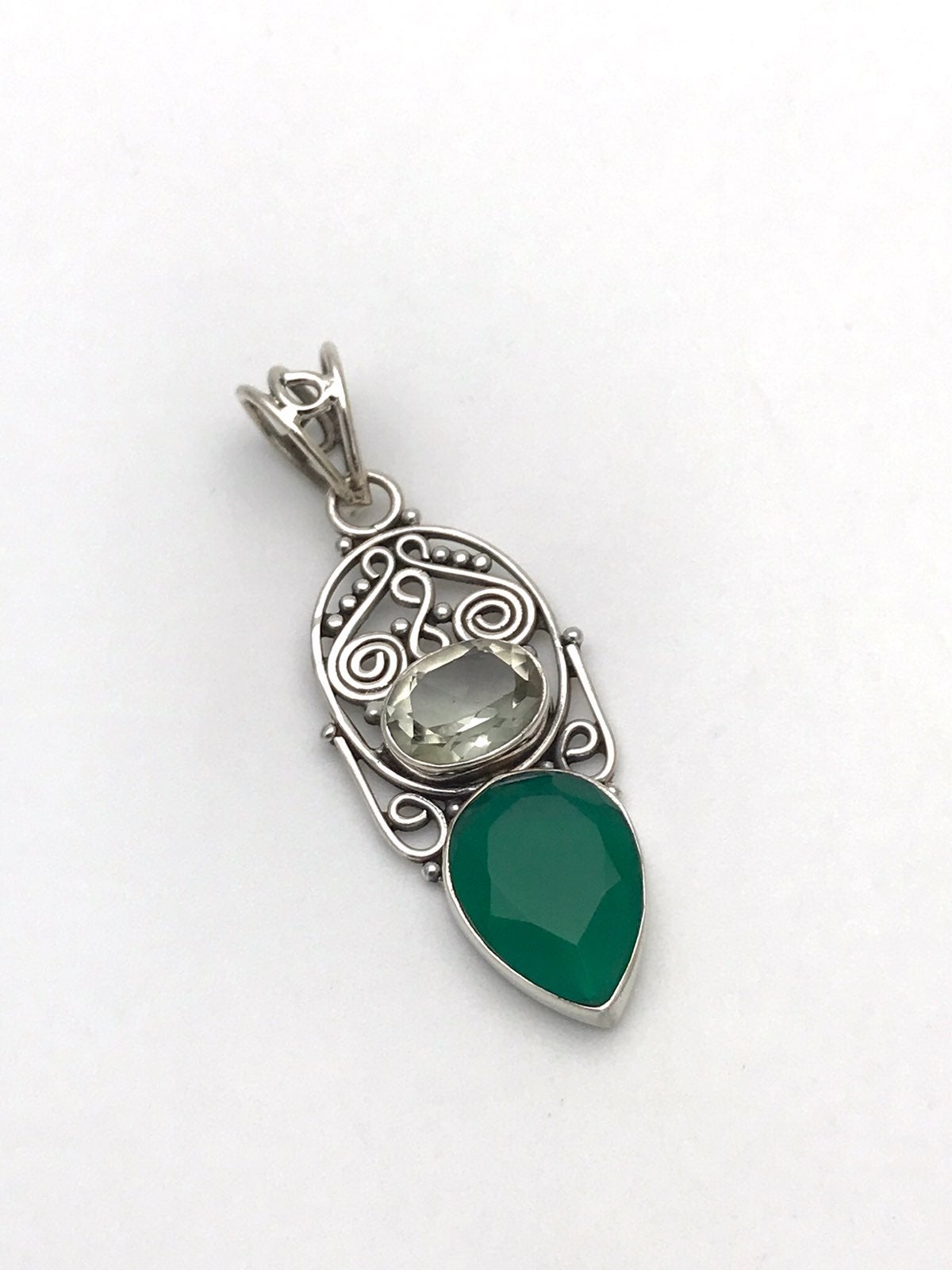 SterlingSilver Aventurine/Quartz Pendent
