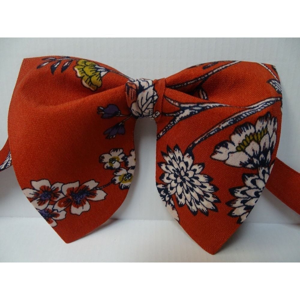 Oversized Rusty Brown Floral Bow tie Vintage style 70s Wedding Prom Gift 4 Him
