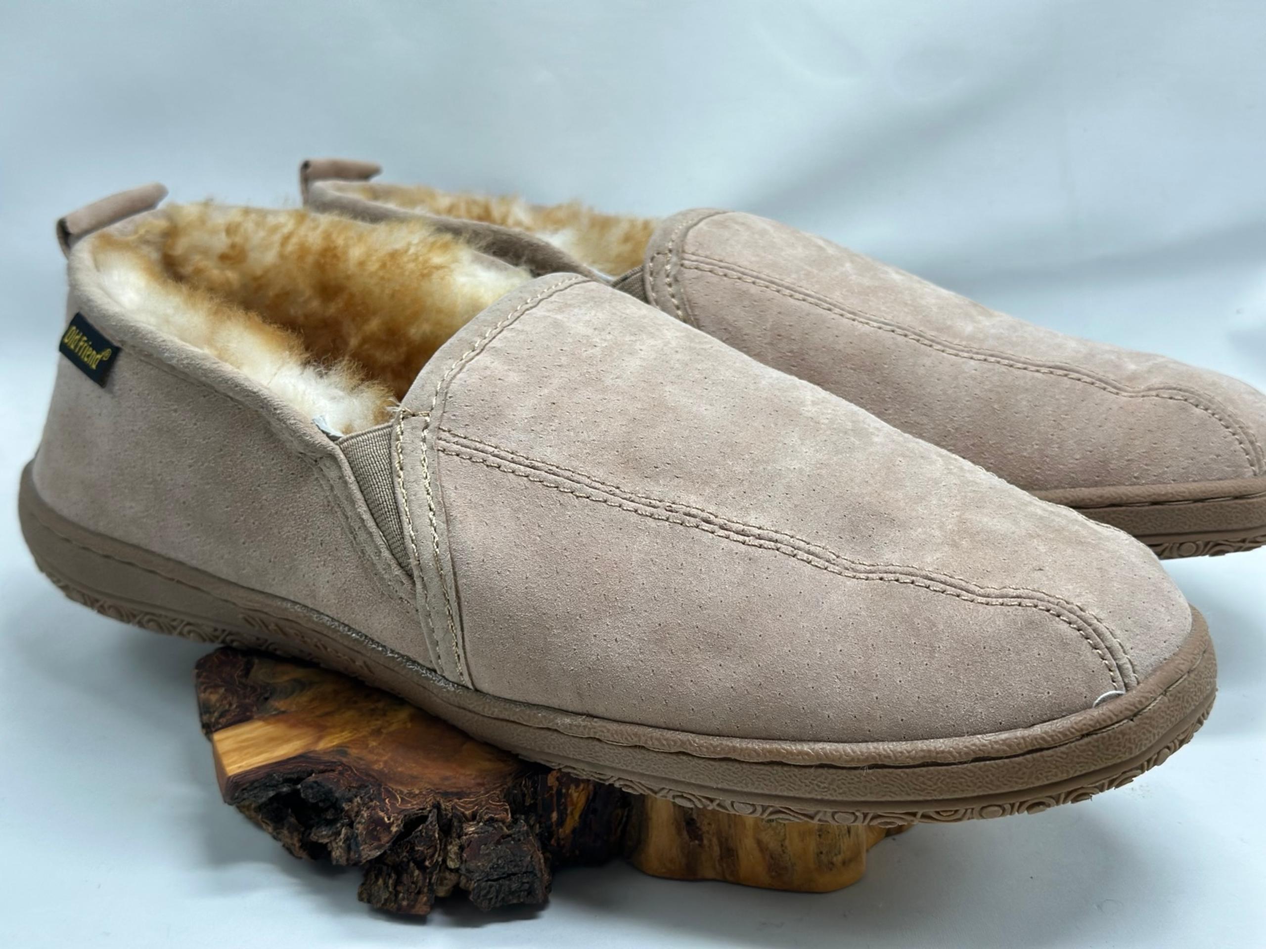Old Friend Size 14 Men Romeo Leather Slippers with Genuine Sheepskin EUC