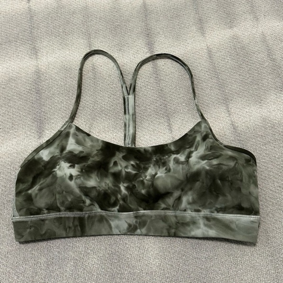 Lululemon Flow Y Sports Bra Size 8 Diamond Dye Olive Green Tie Dye Rare