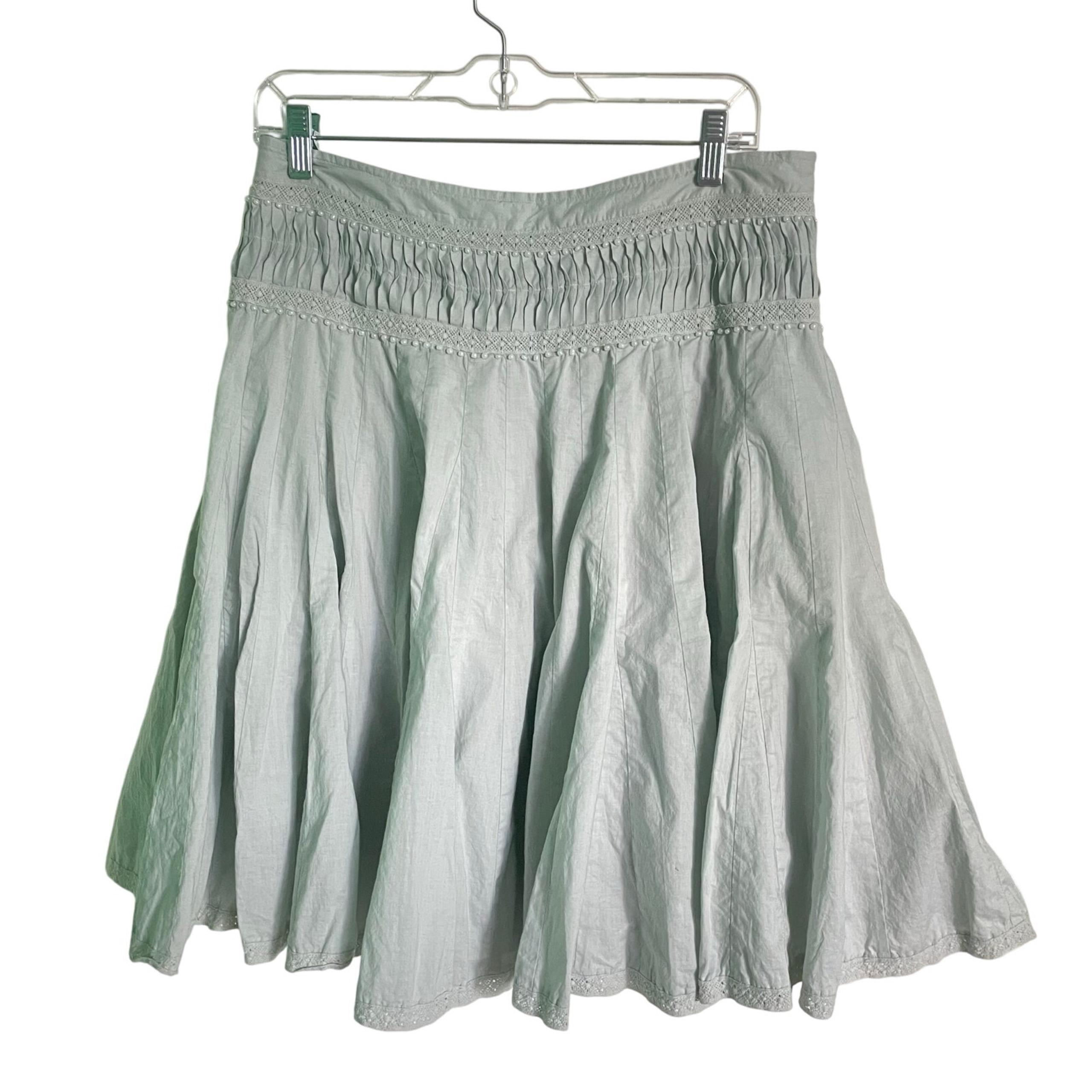 Ted Baker Light Blue Gray Cotton Skirt Beaded Lace A-Line Flare Skirt US Size 8