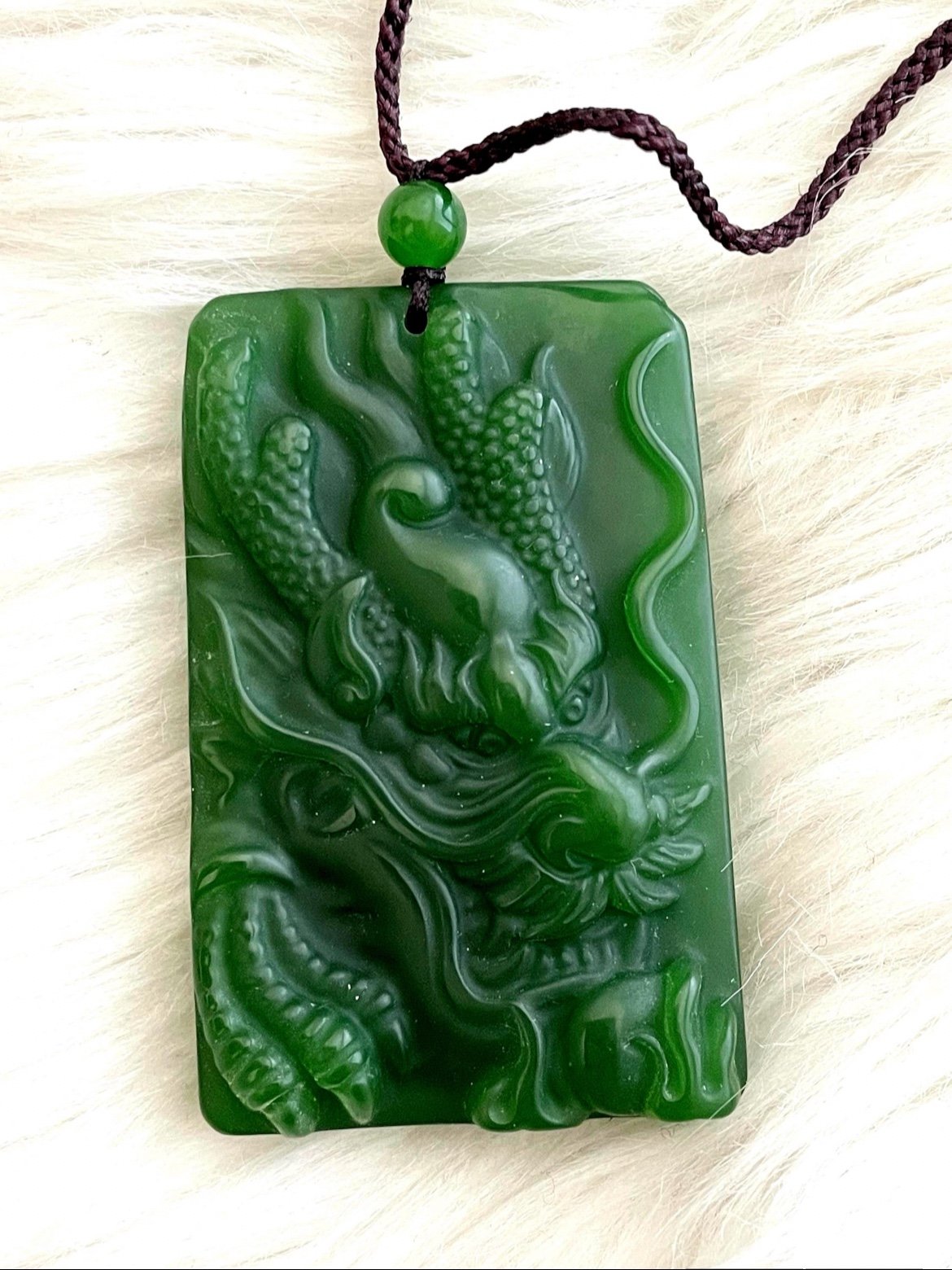 Handmade Grade A Natural Green Hetian Nephrite Jade Hand Carved Dragon Pendant