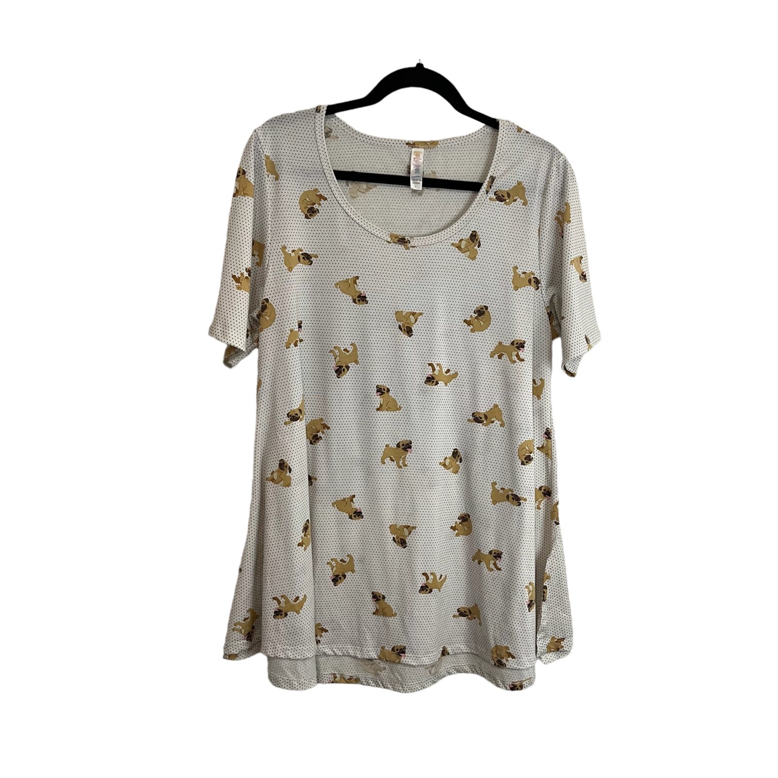 LuLaRoe Perfect T Tee Pug Dog Print Polka Dot Animal Short Sleeve Tunic Size L