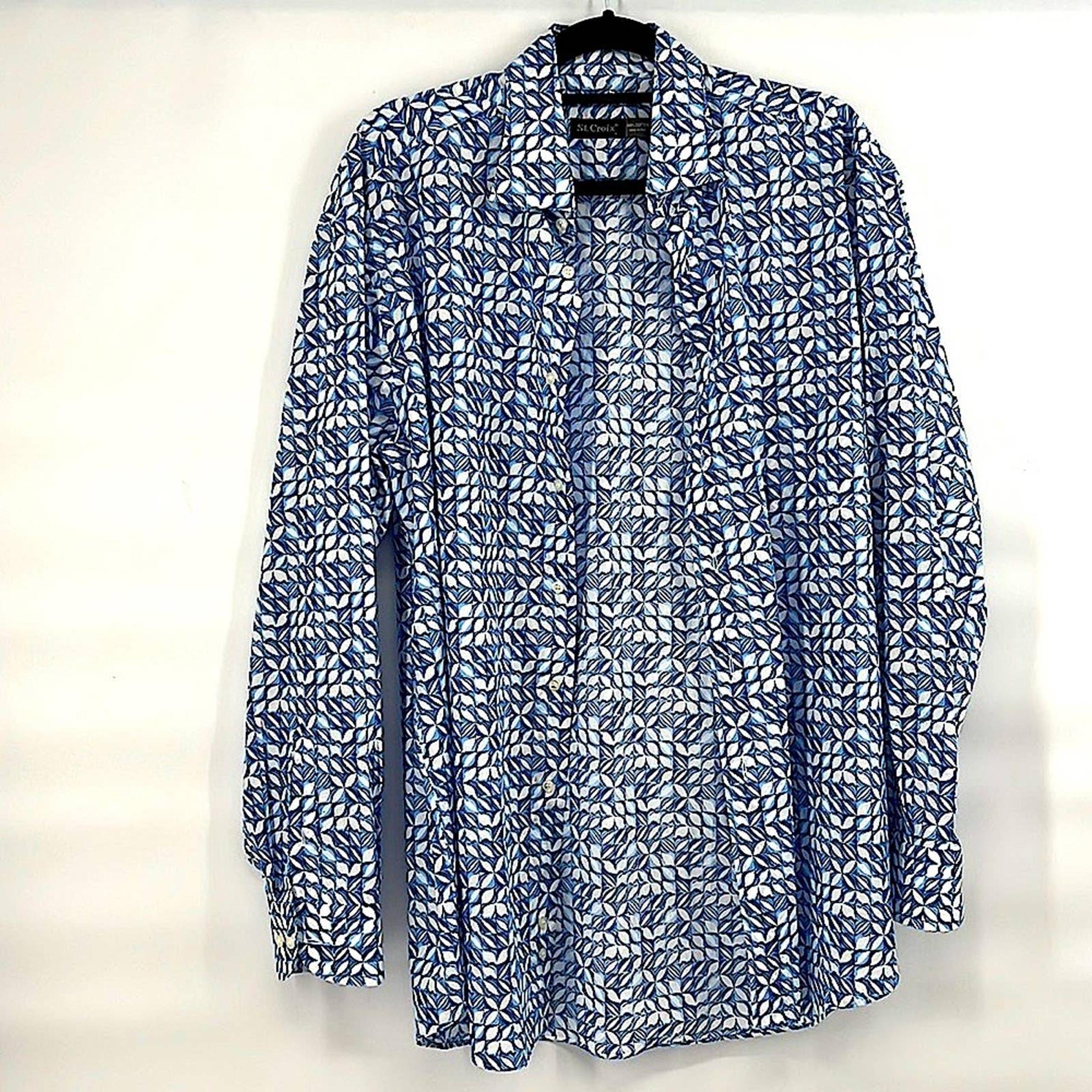 ST Croix blue white mens dress shirt size large