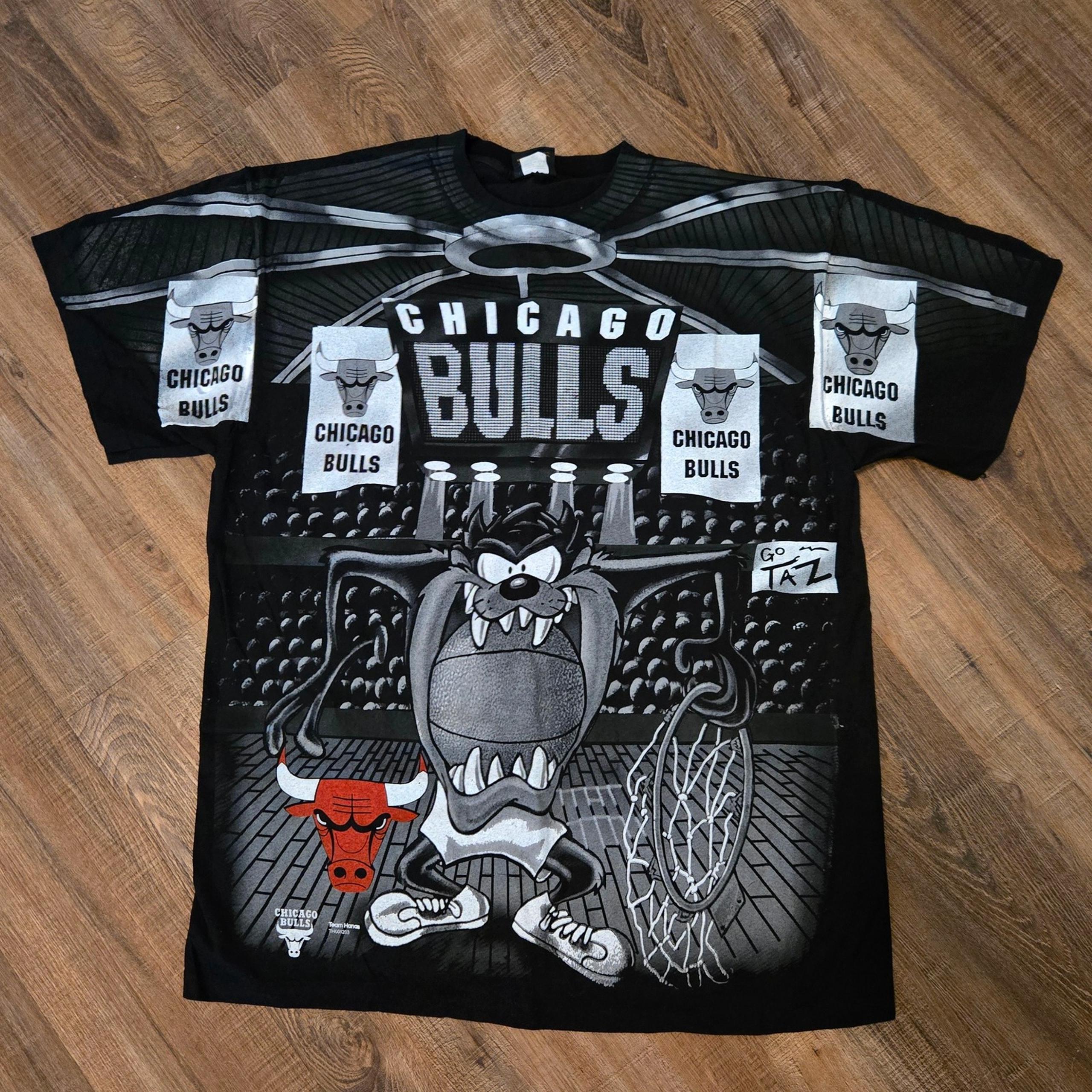 Chicago Bulls Taz T-Shirt XL Changes Tag Reprint All Over Print 90s Singl Stitch