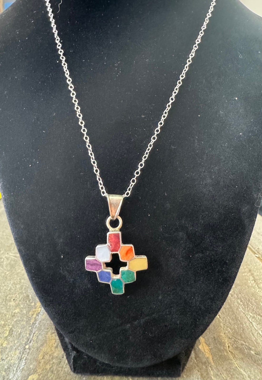 Sterling silver Peruvian chakra grid of balance pendant necklace 18” ~ 5.37g