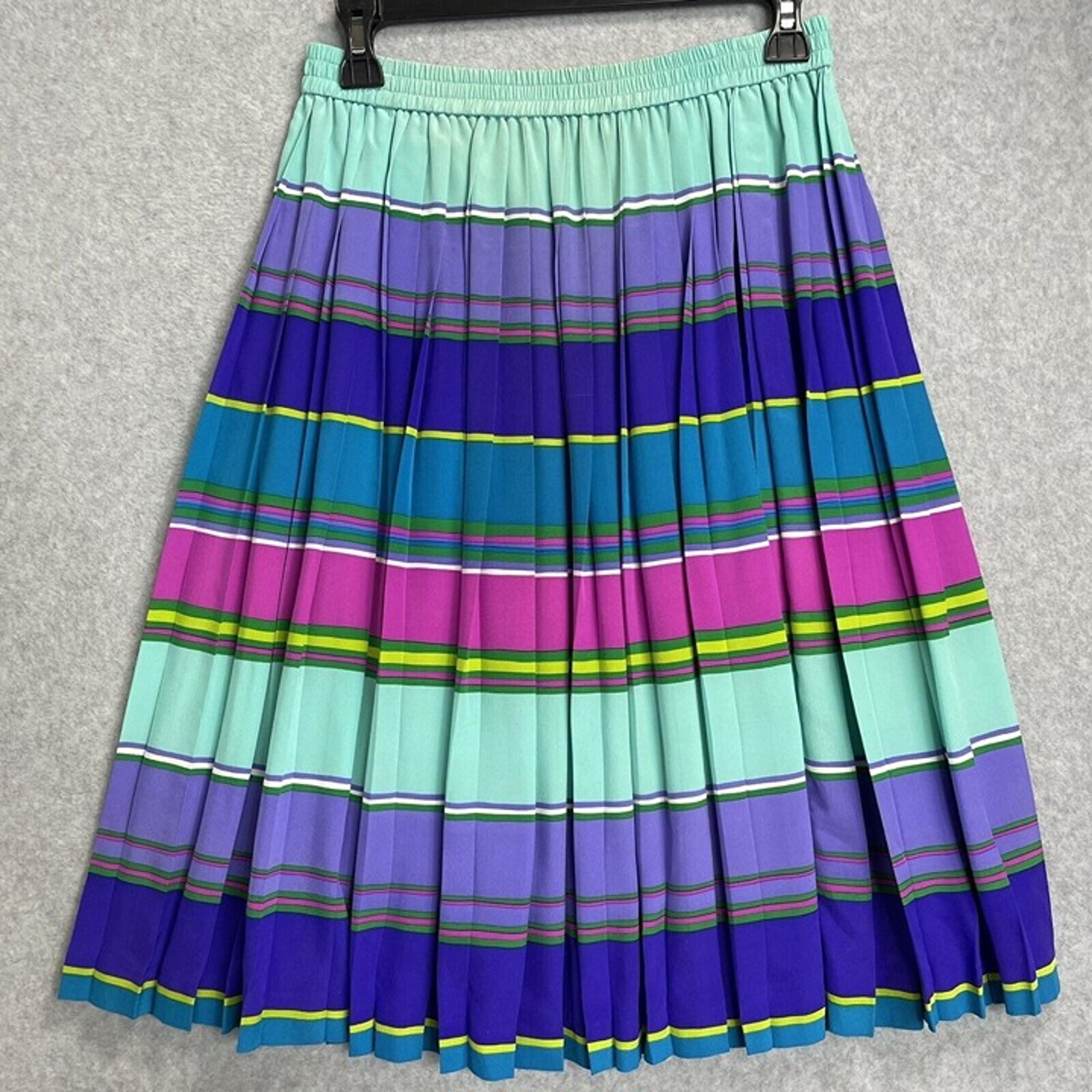 Diane Von Furstenberg Skirt Womens Medium Silk Striped Vintage Pleated Pull On