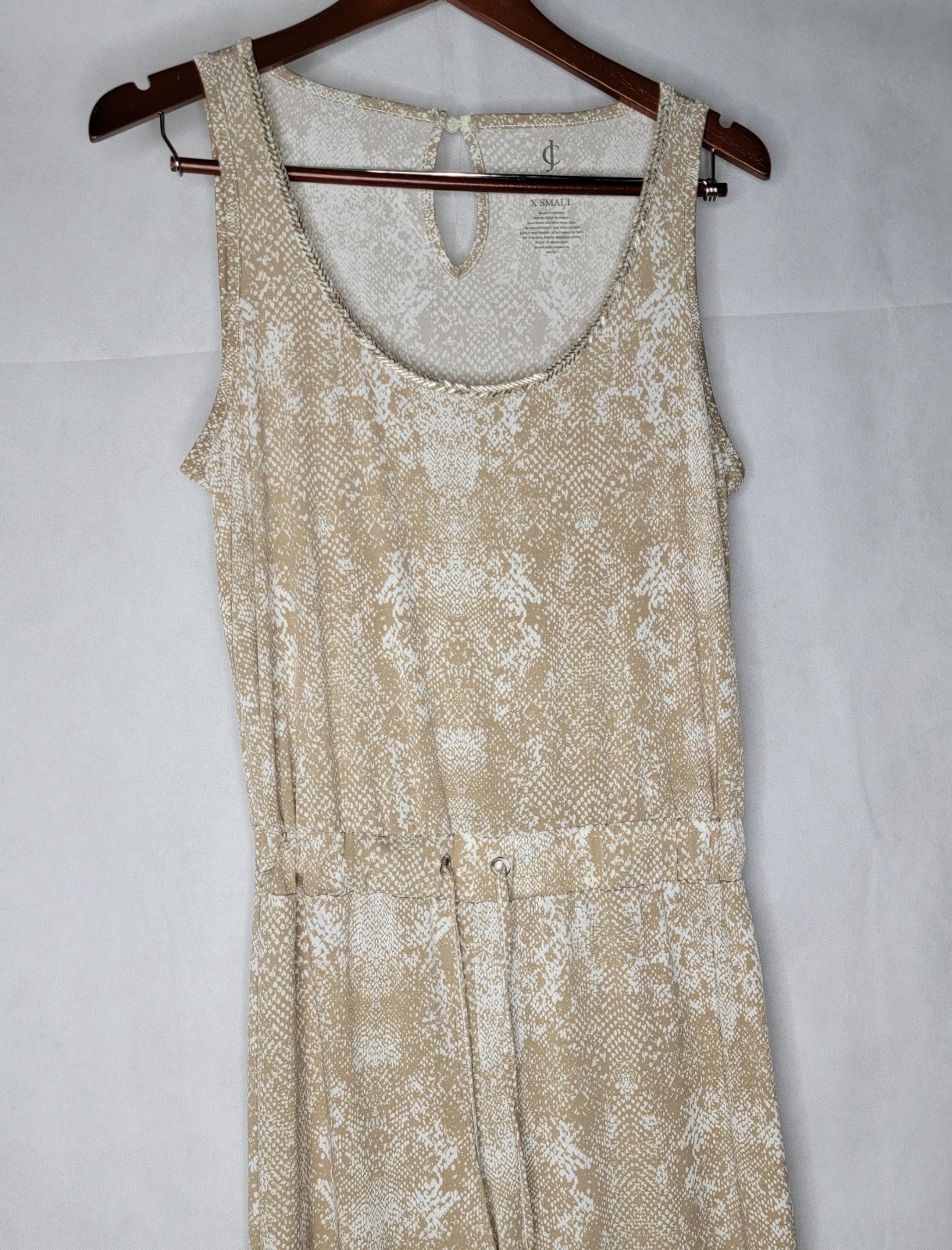 Juicy Couture Jumpsuit White Beige Slinky Snakeskin Sleeveless Beaded XS