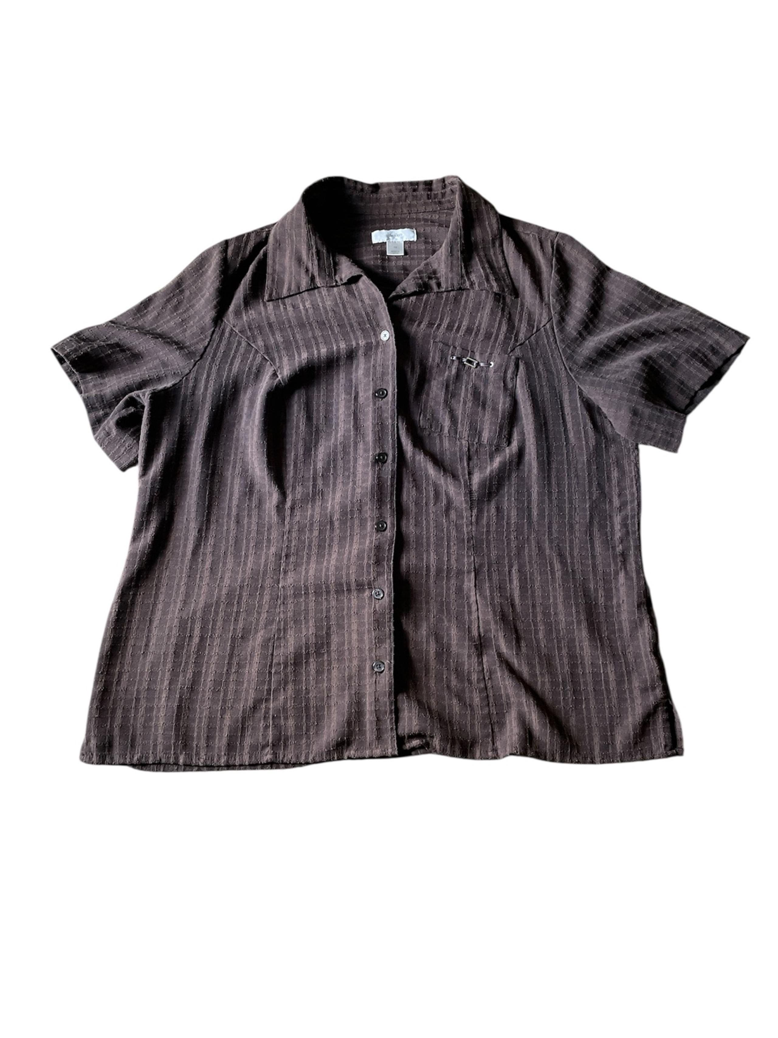 CJ Banks Brown Button Down Shirt-Size 1XL