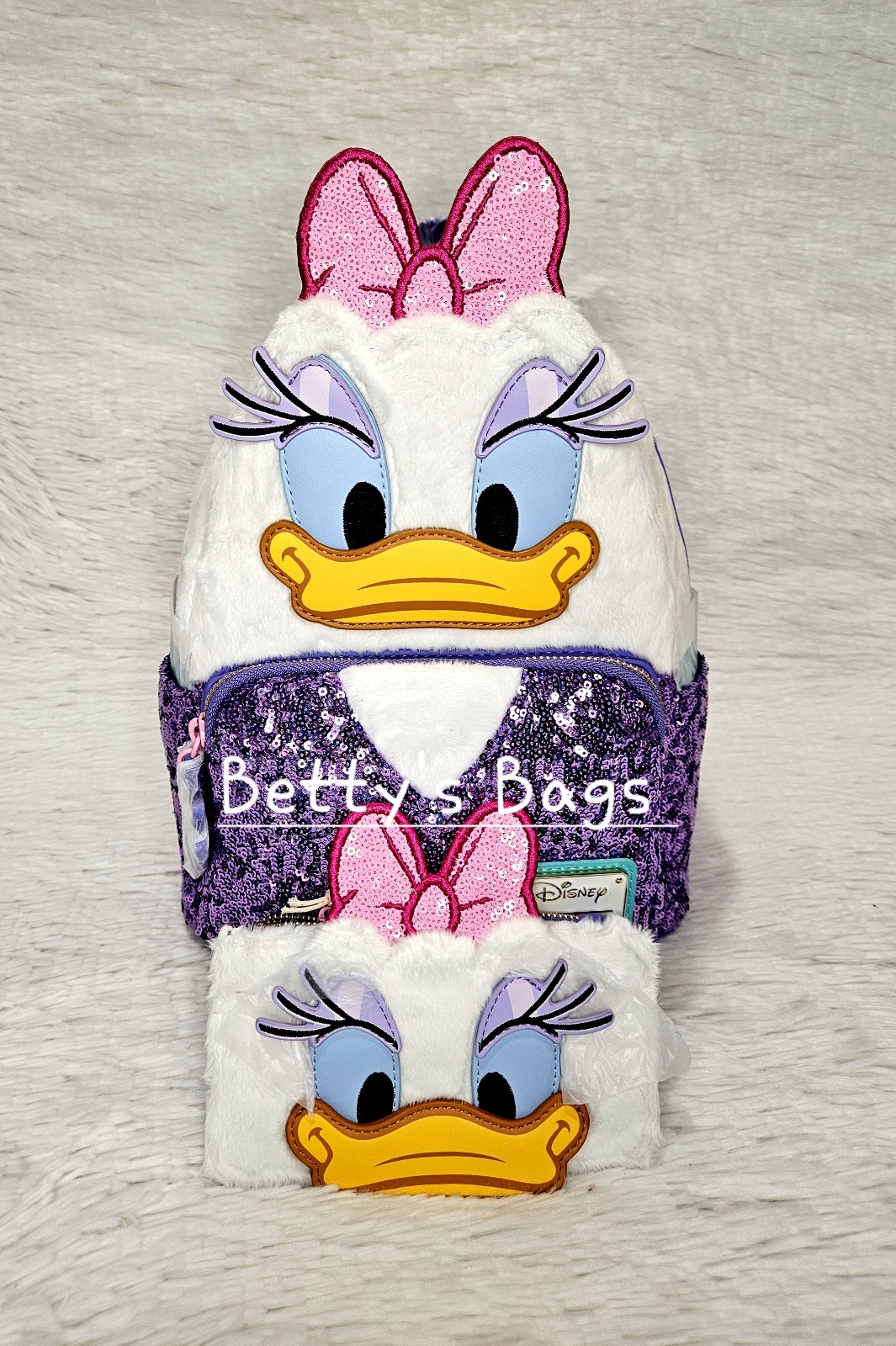 Loungefly Disney Daisy Duck Sequin Plush Backpack and Cardholder
