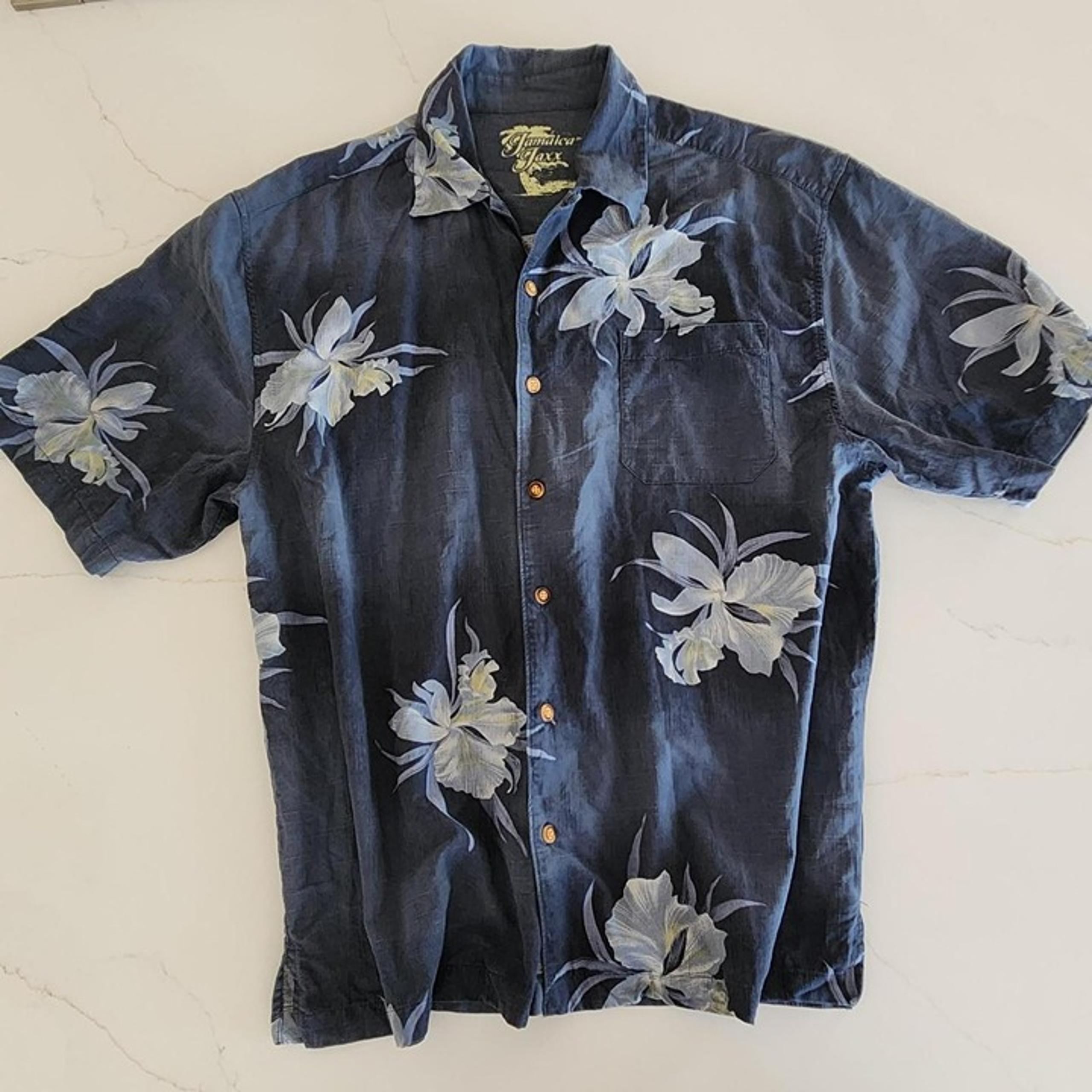 100% Silk Jamaica Jaxx Sz L Men's Tropical Button Floral Shirt Summer Hawaiian