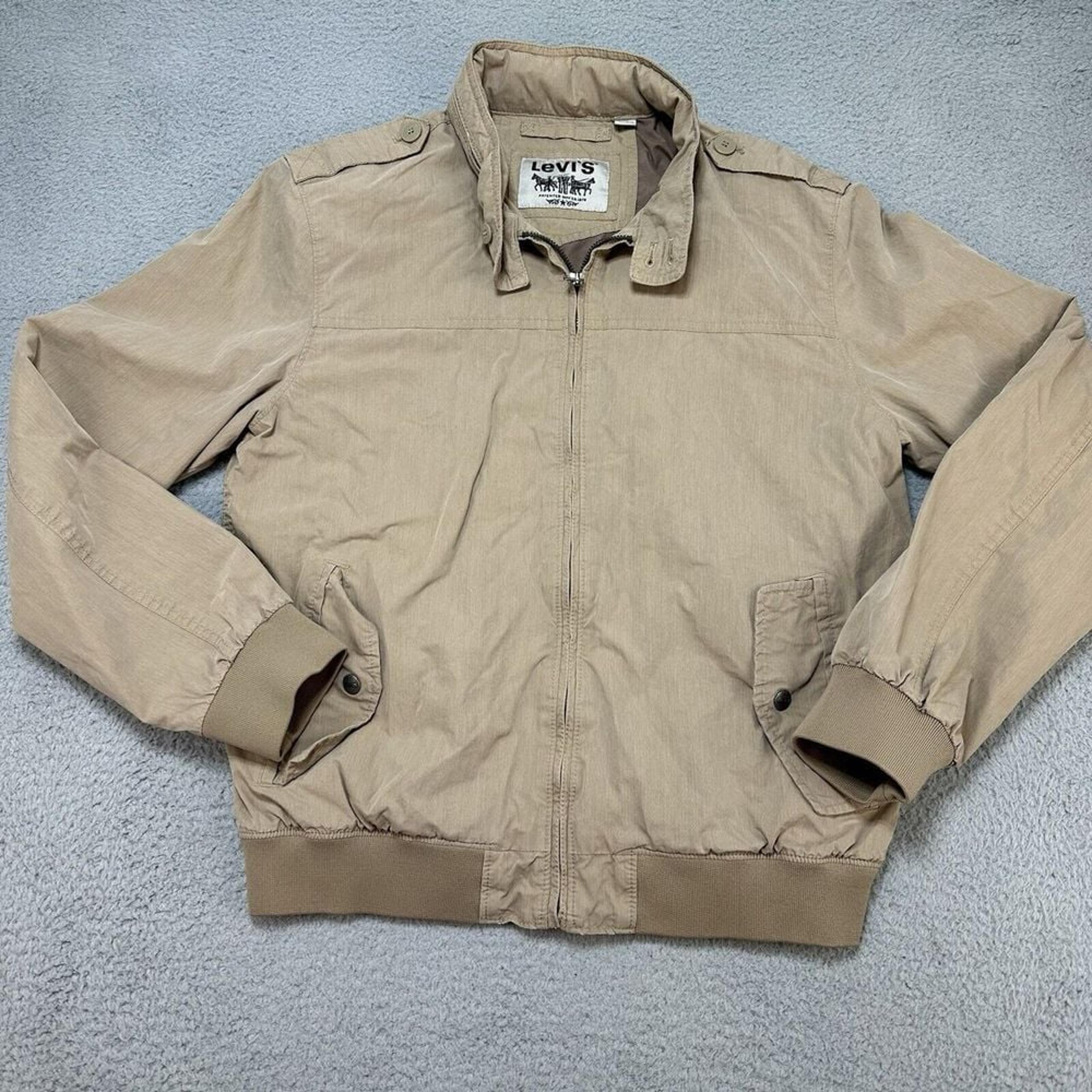 Levis Jacket Men's M Field Coat Bomber Full Zip Khaki Beige Cotton GIII Apparel
