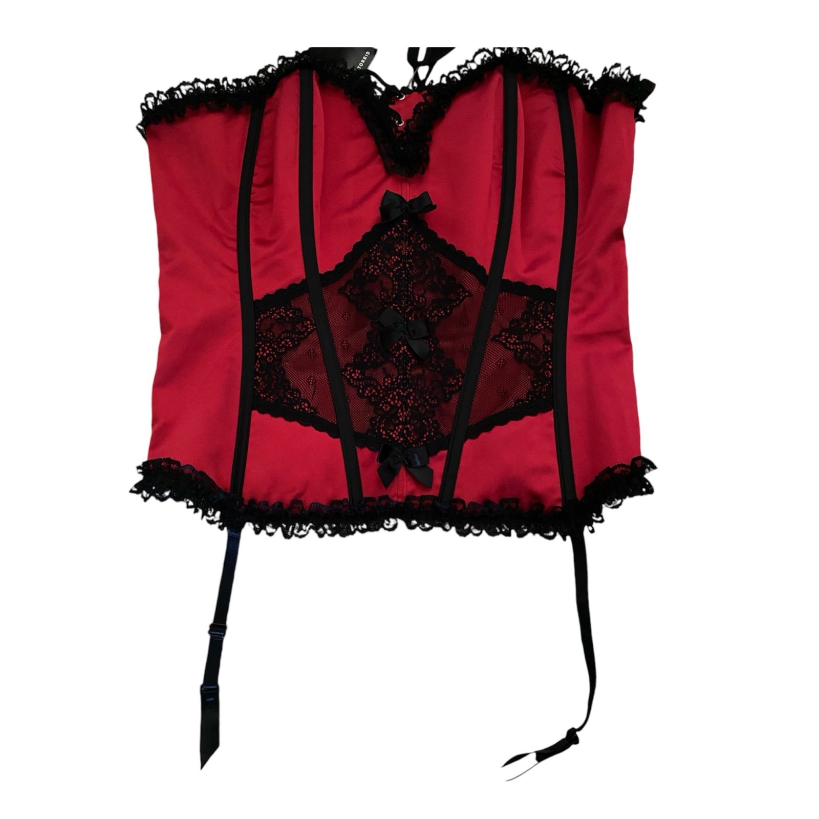 Torrid Retro Bombshell Red/Black Lace Lace Up Back Corset and Thong Set Size 40