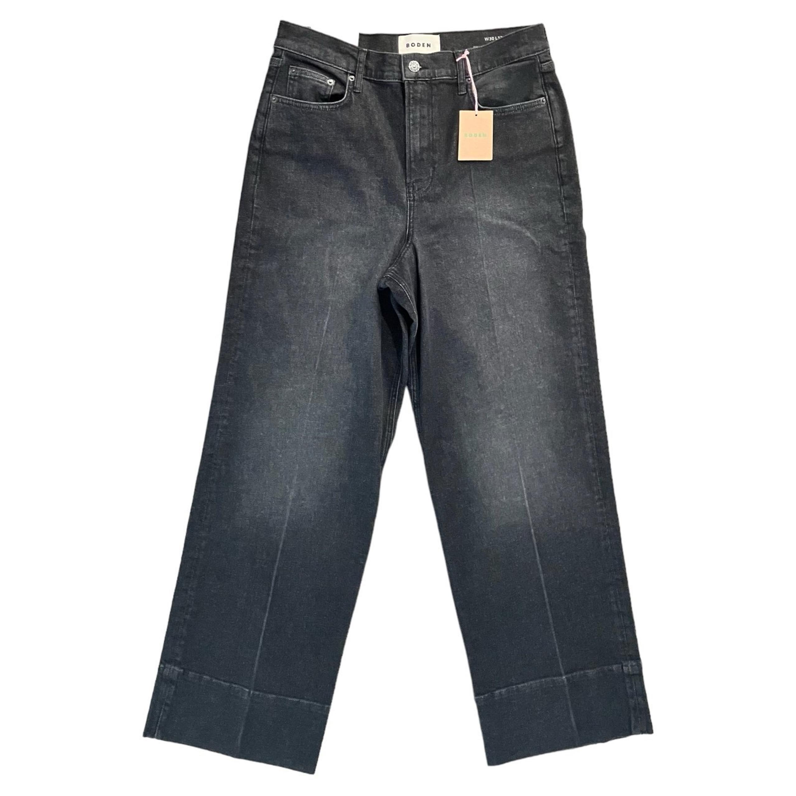 Boden Womens Size 30 High Waisted Full Length Black Straight Leg Jeans Cuffed