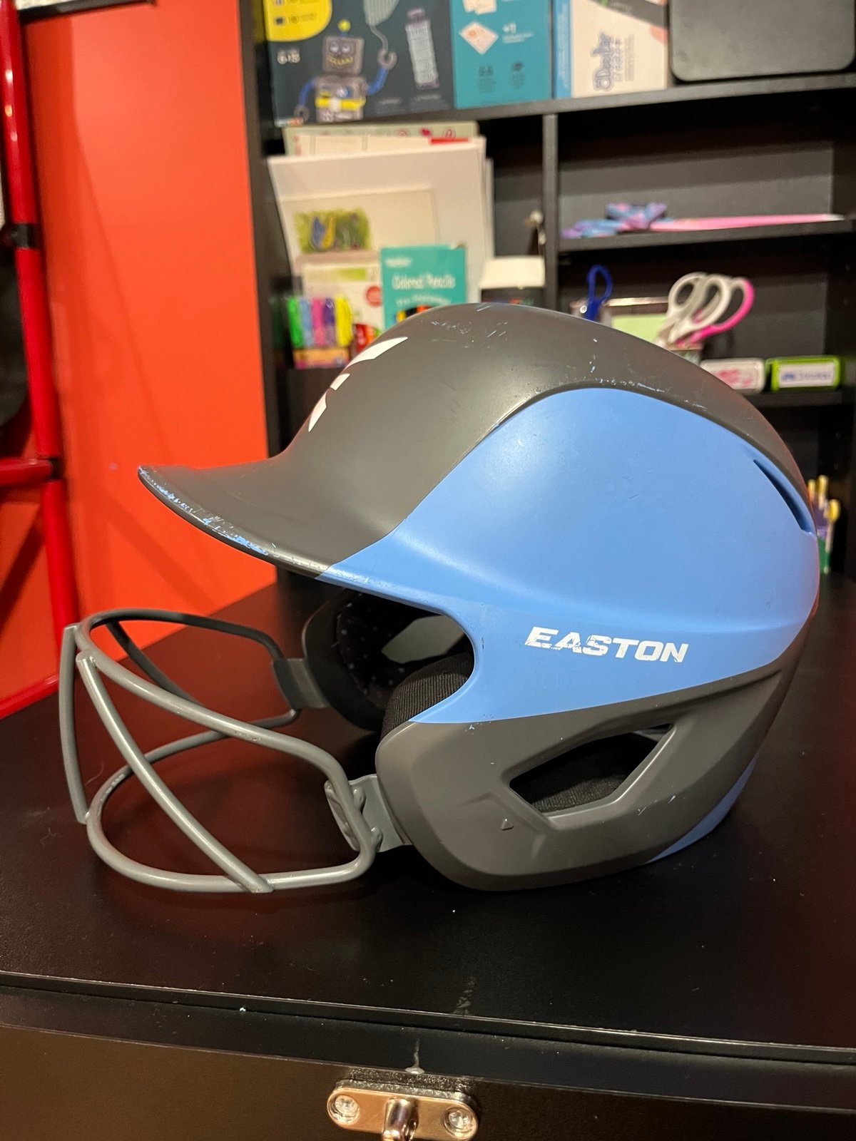 Easton Two Tone Blue Gray Youth T-Ball Baseball Helmet with Cage Sz Small