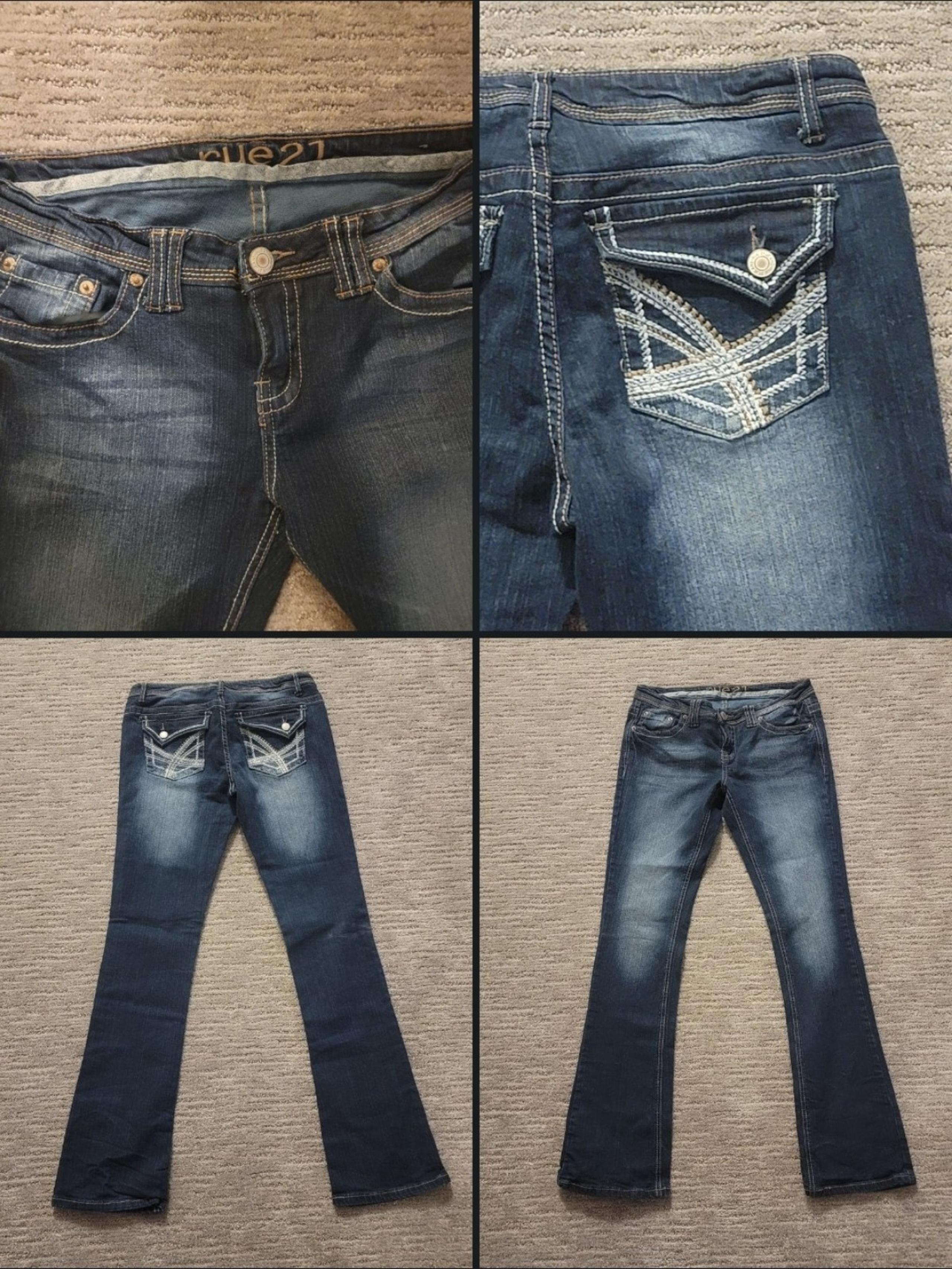 Rue21 Slim Bootcut jeans womens 7/8R mid rise dark wash flip pocket Y2K 90s