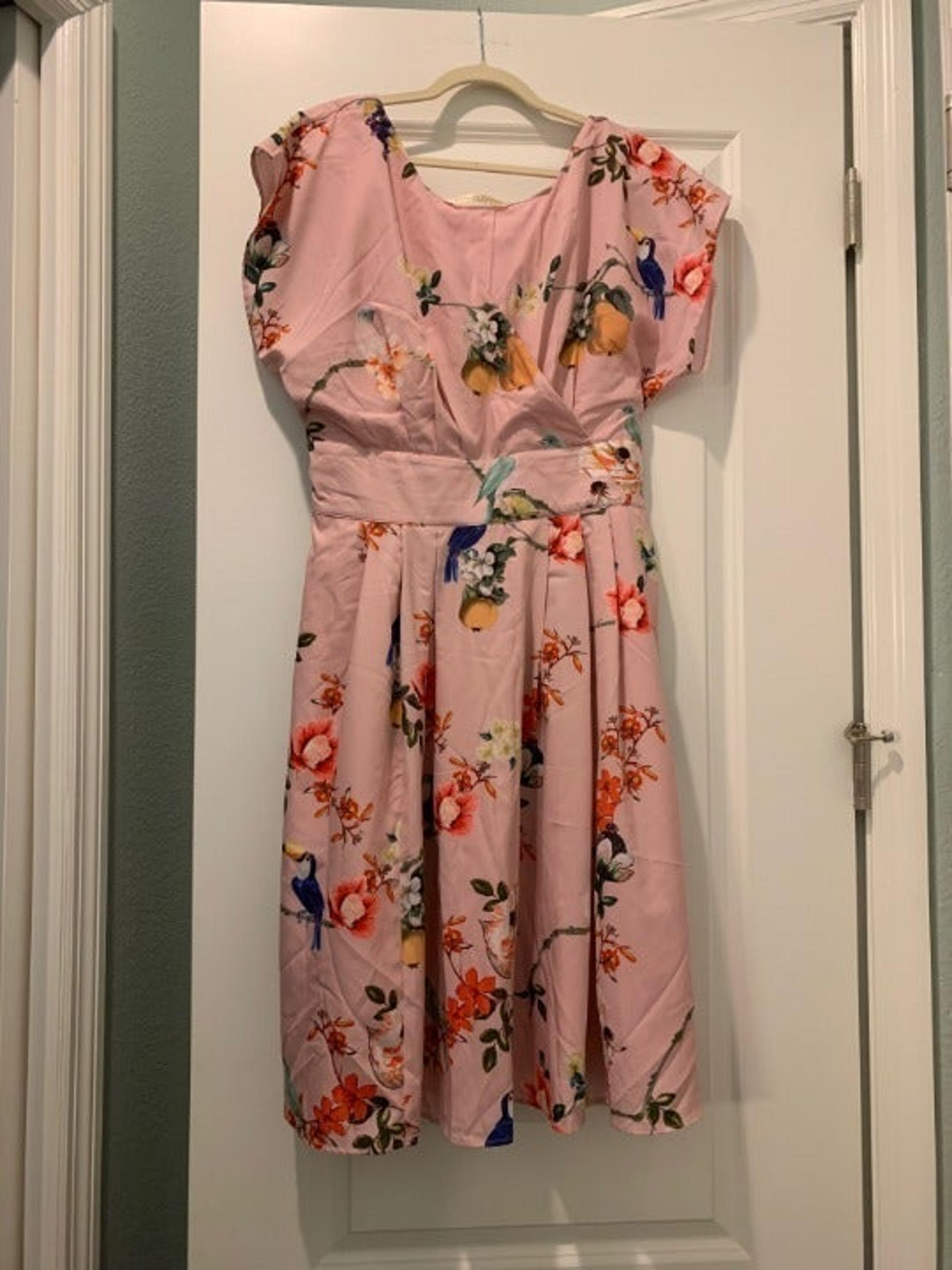 Tropical Print Creep Surplice Dress