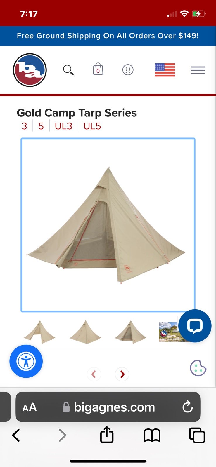 Big Agnes gold camp 3 person tarp tent with inner mesh and footprint