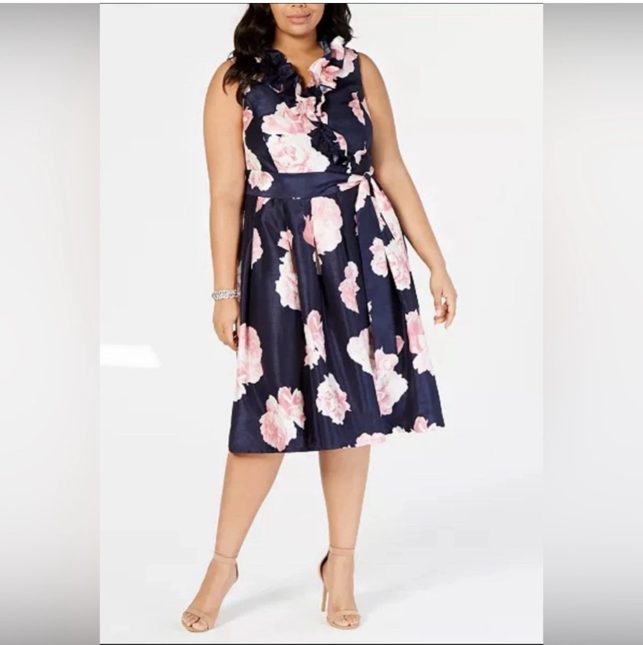 NWT Jessica Howard Plus Size Floral Ruffled Fit & Flare Midi Dress Size 18