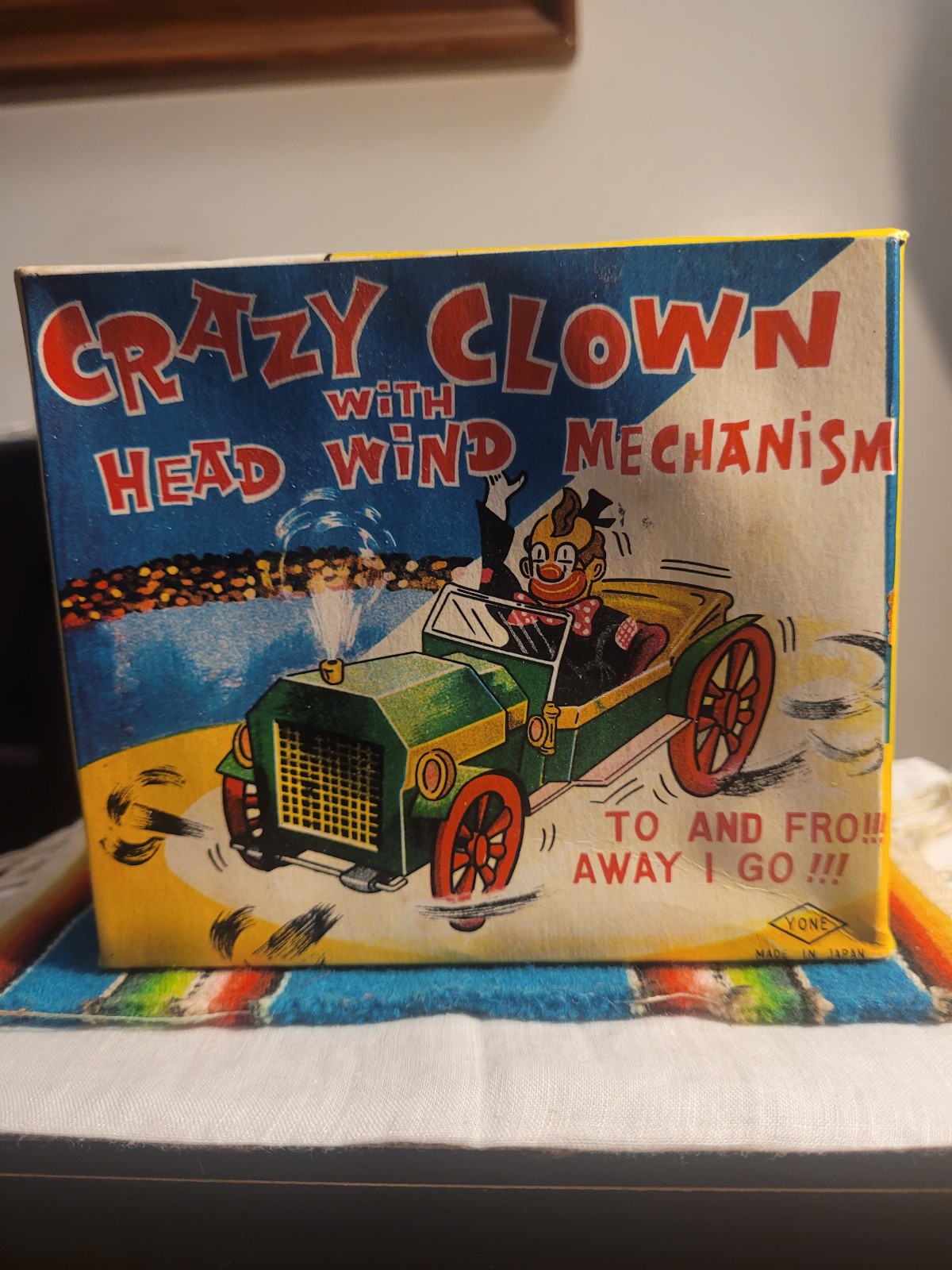 Crazy Clown car with head winding mechanism in original box Tested Work