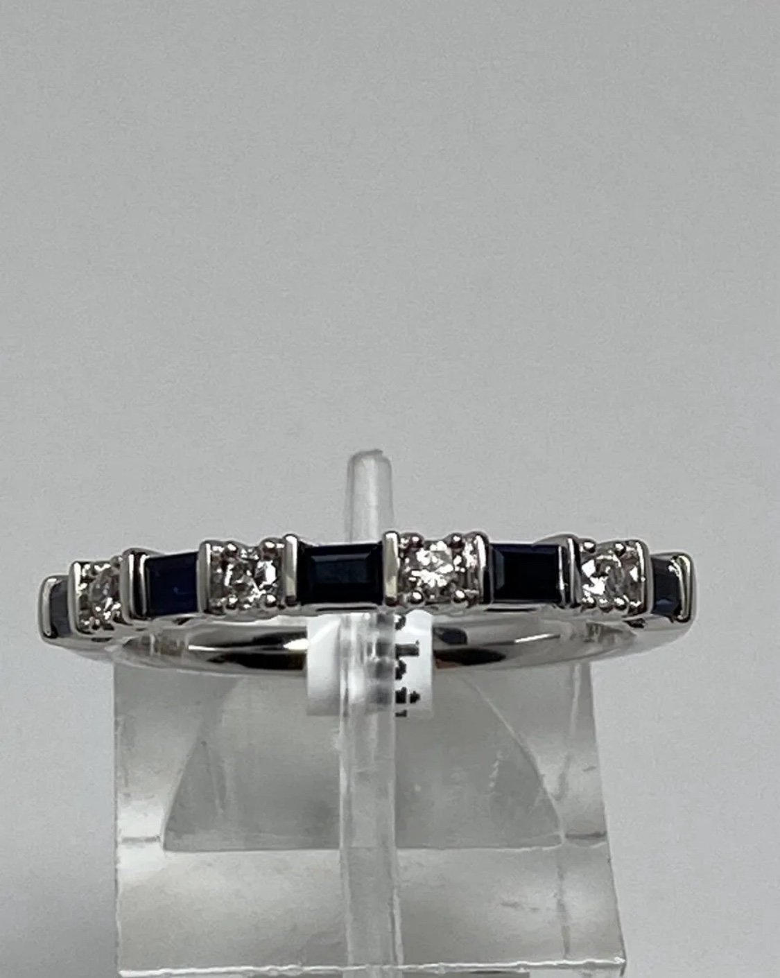 10K White Gold Baguette Sapphire and Diamond Band Ring Natural Brand New Size 7