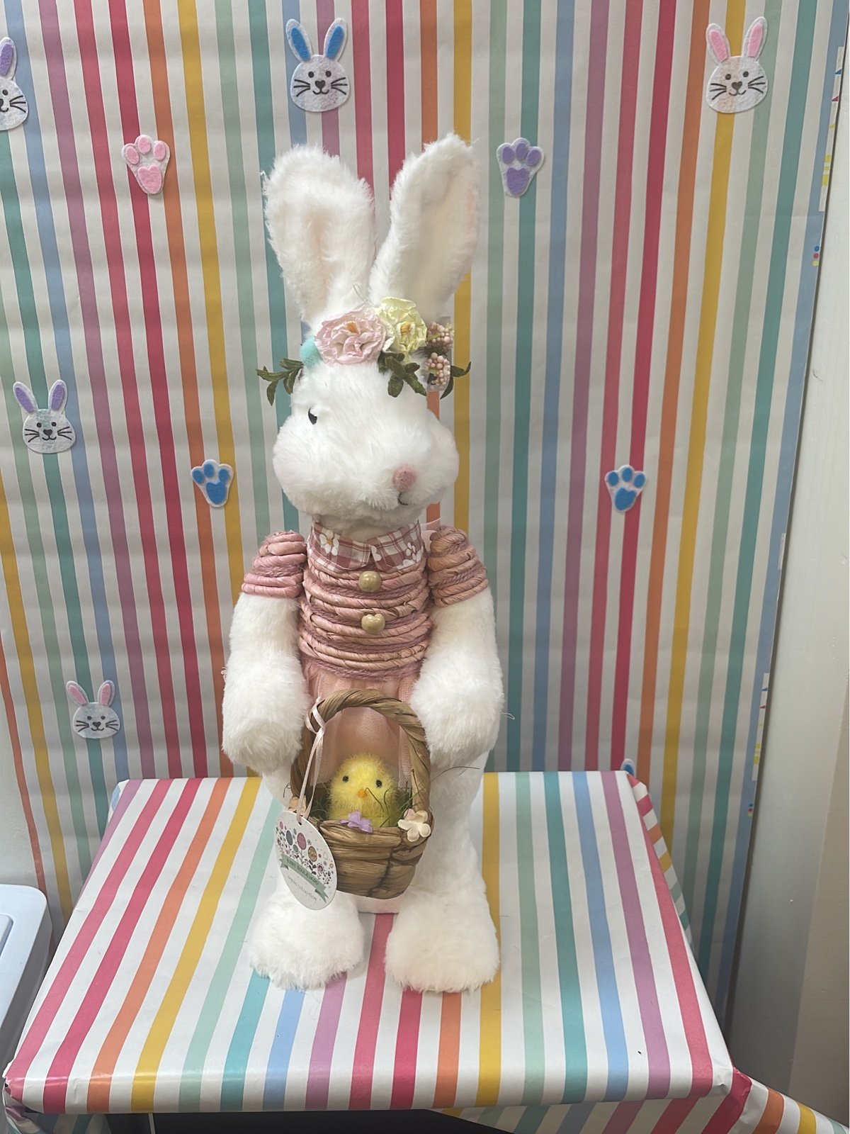 SISAL BUNNY w/ HAPPY EASTER CHICK BASKET NEW GIRL BUNNY