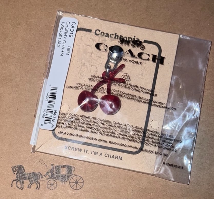 NWT COACH Cherry Charm Coachtopia Bag Charm Red Multi CAD19
