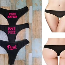 New Sealed Pink 3 pc Black Thong Set 4 Sizes