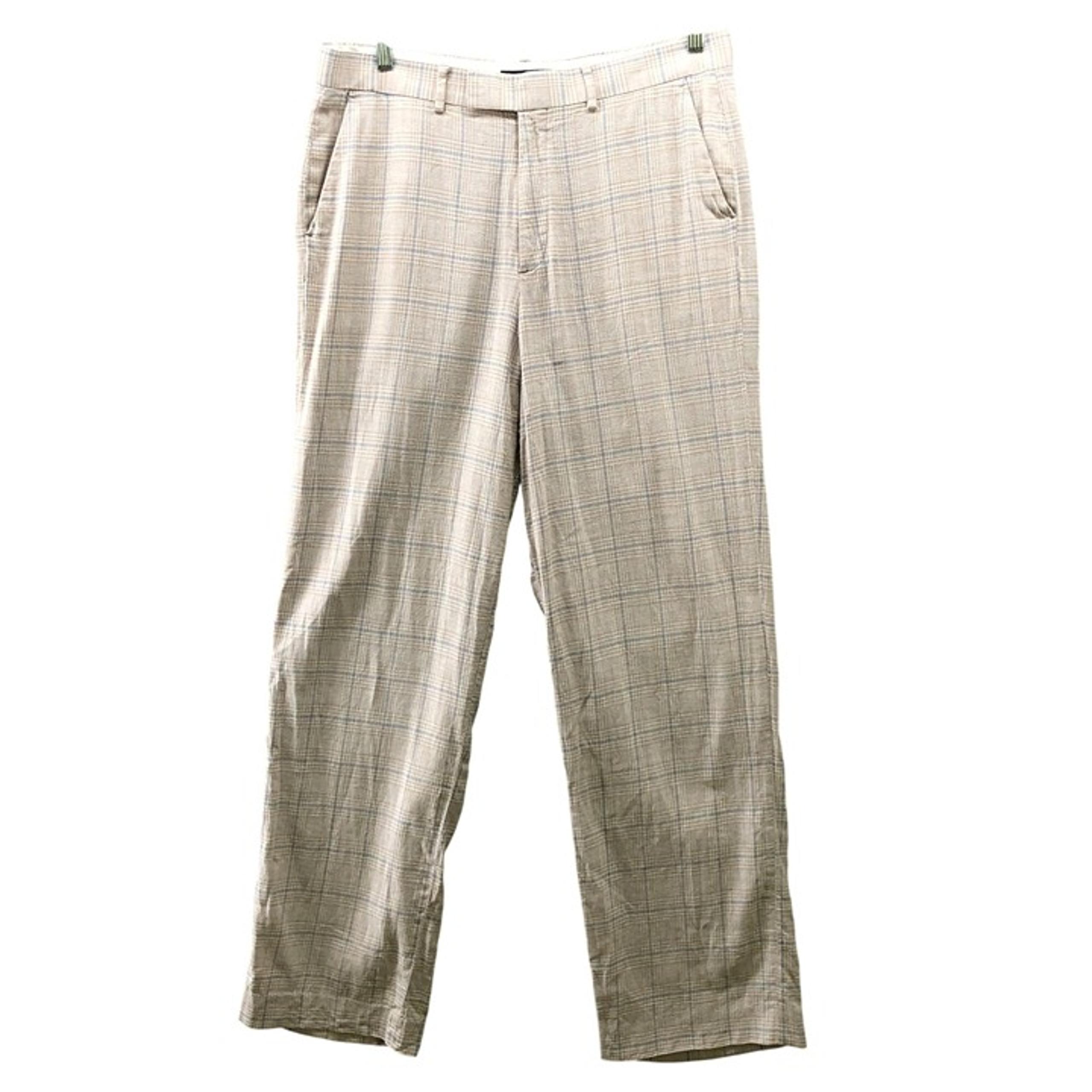 Asos Linen Blend Dress Pants Mens 36x34 (36x33) Beige Blue Plaid Relaxed