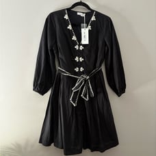 Marea Solana Mini Dress Seashell Detail Black Long Sleeve Small