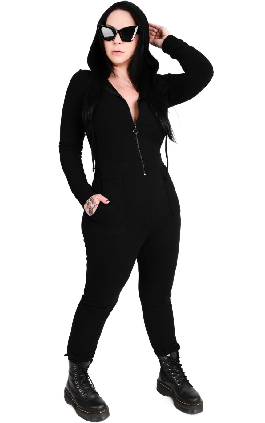 FOXBLOOD Hooded Long sleeve Black Jumpsuit Women’s Size Small