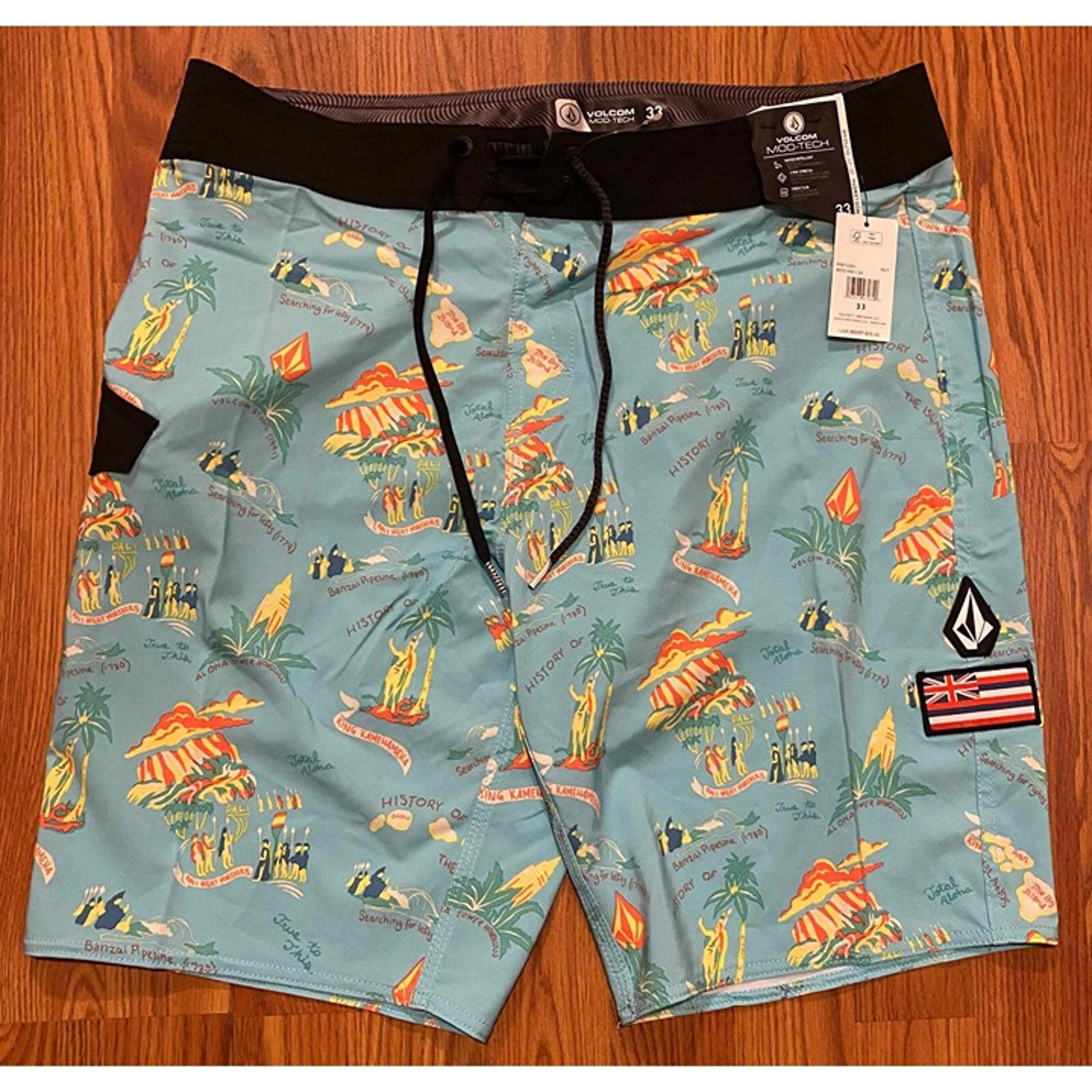 Volcom Mod HW 1 20 Board Shorts Hawaii Mens 33 10" Beach Swim Trunks RARE