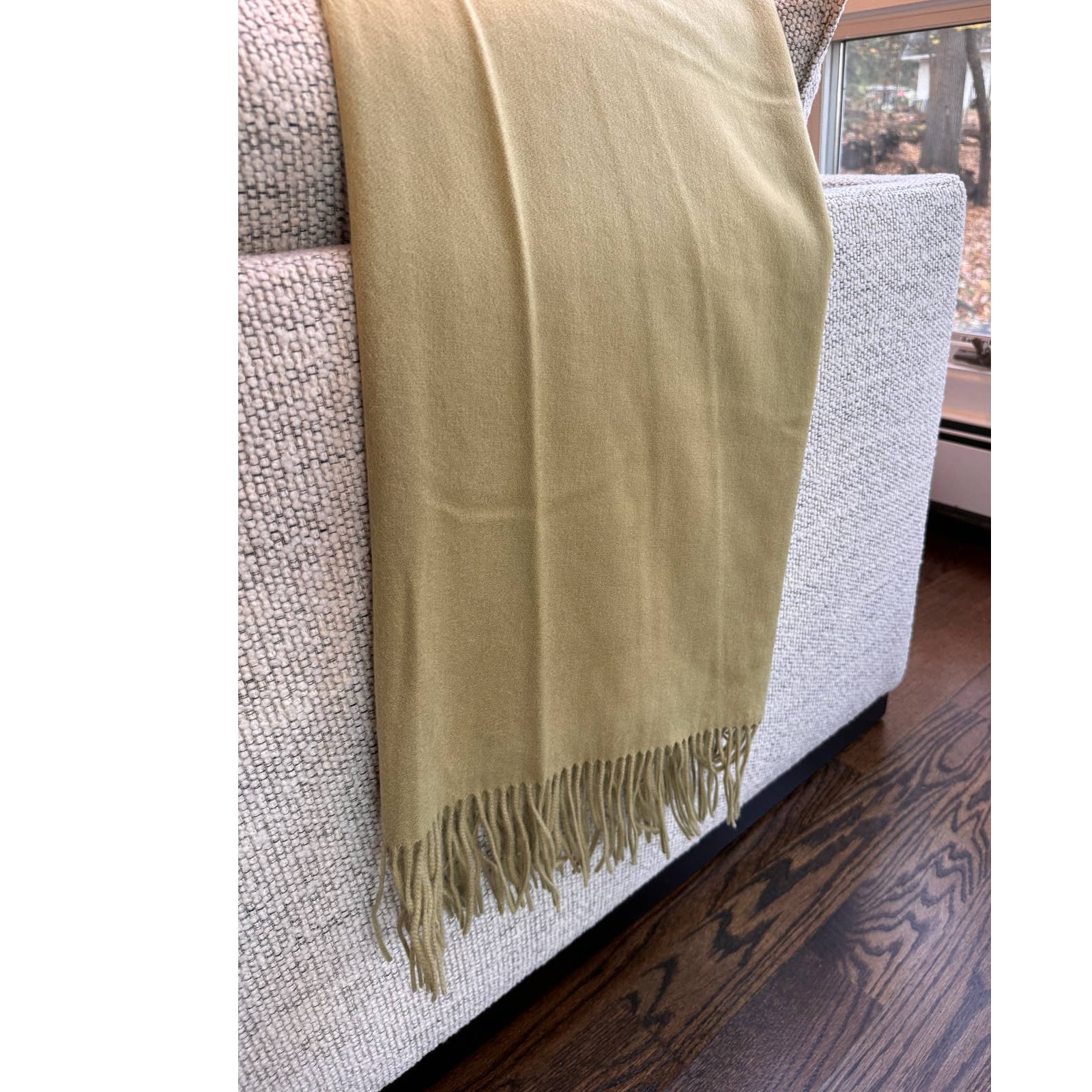 KASHMERE Green Sage Fringe Wool Throw Couch Blanket 52 x82
