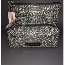 2 Victoria's Secret VS Fashion Show black satin silver rhinestone makeup bag