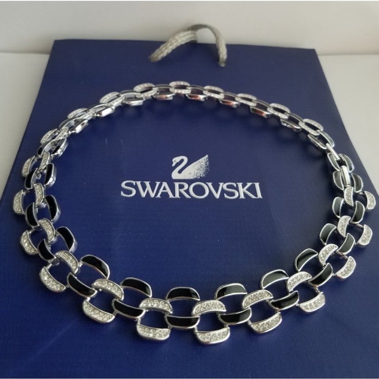 AUTHENTIC Swarovski Faithful Chunky Link Black Pave Collar Choker Necklace NWOT