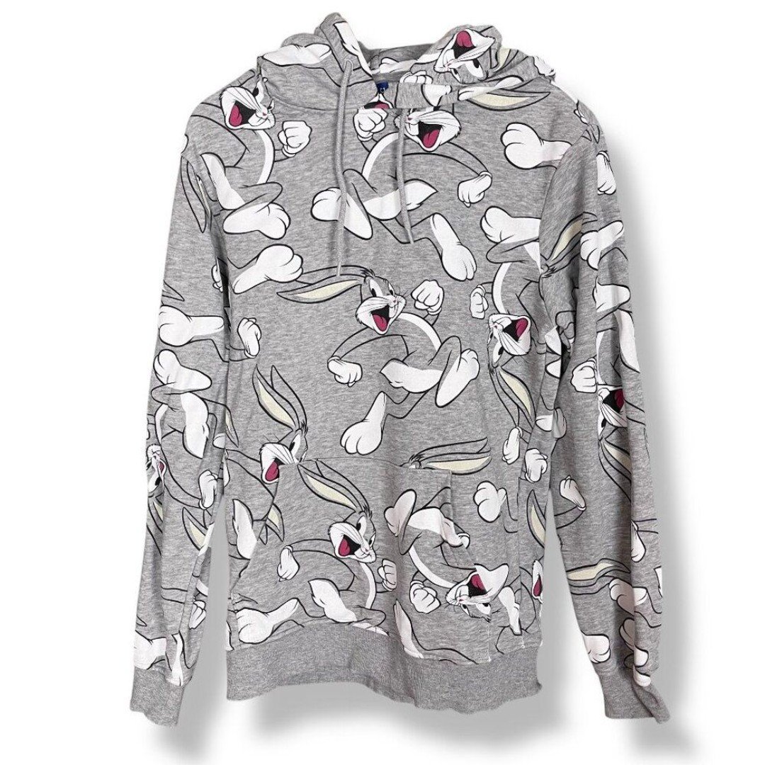 Bugs Bunny H&M Sweatshirt Gray Kangaroo Pocket Size Small Drawstring Fleece Hood