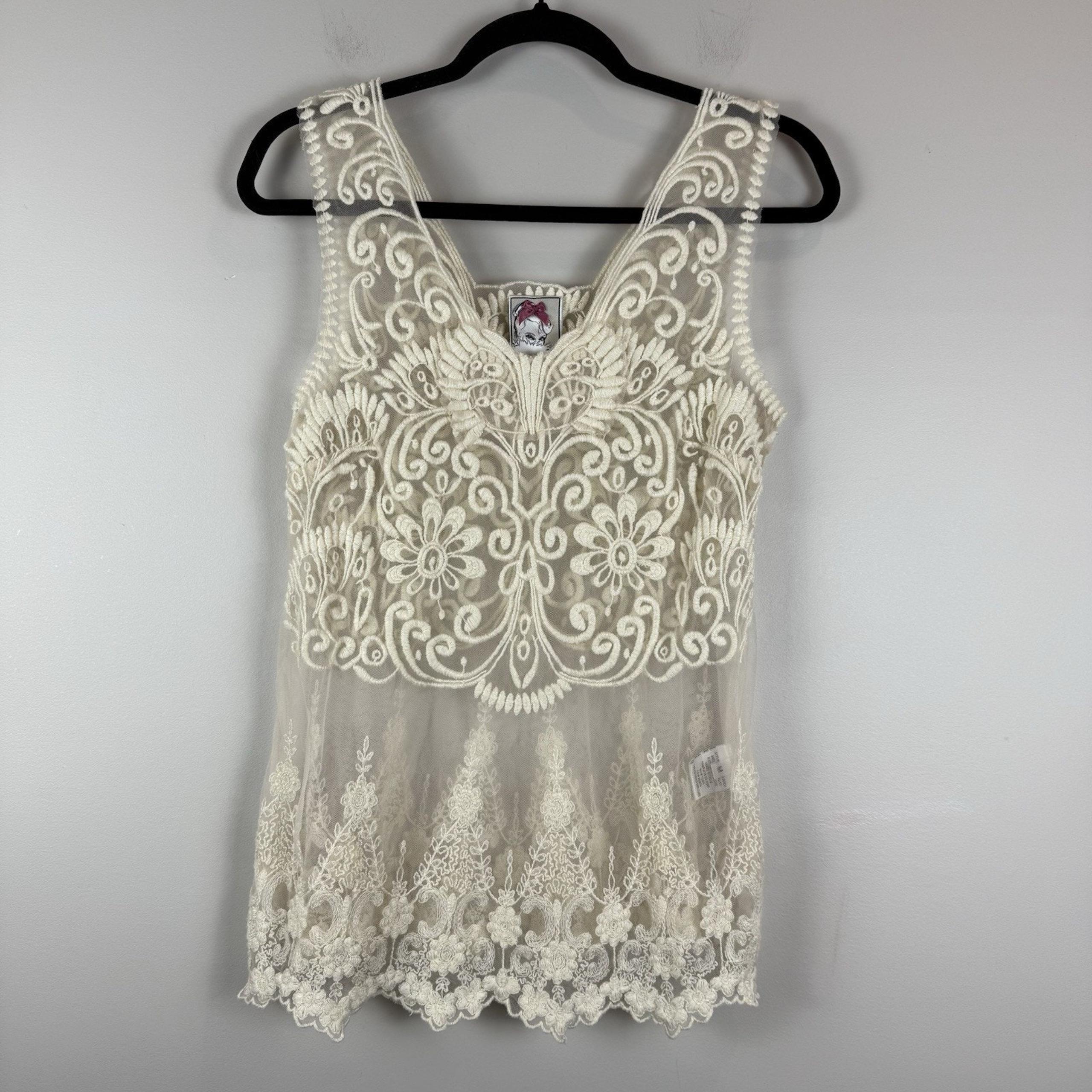 Yoana Baraschi Top Womens M Ivory Sleeveless Lace Blouse Coquette Fairy Festival