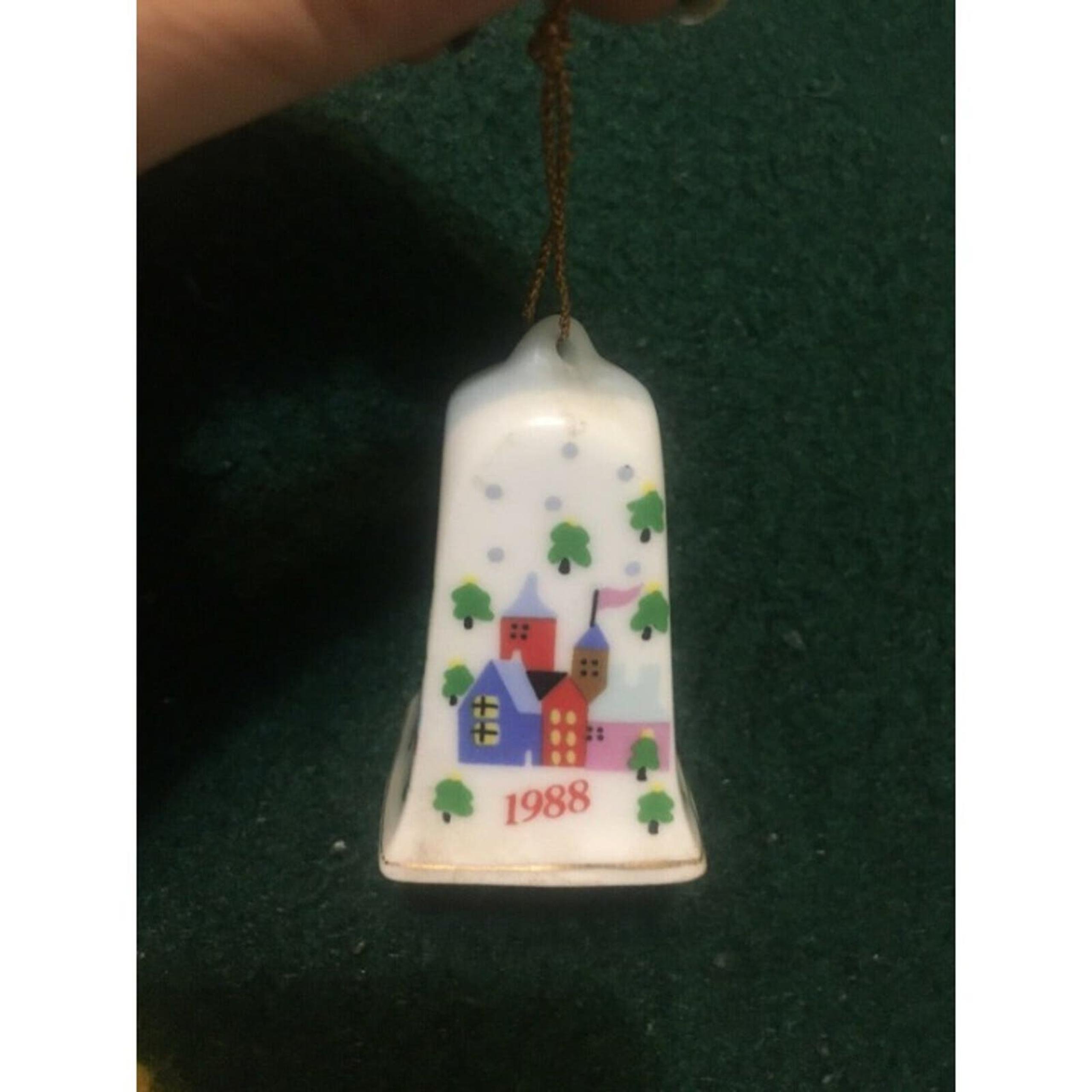 Vintage Christmas Ornament Bell Hand Painted Village 1988