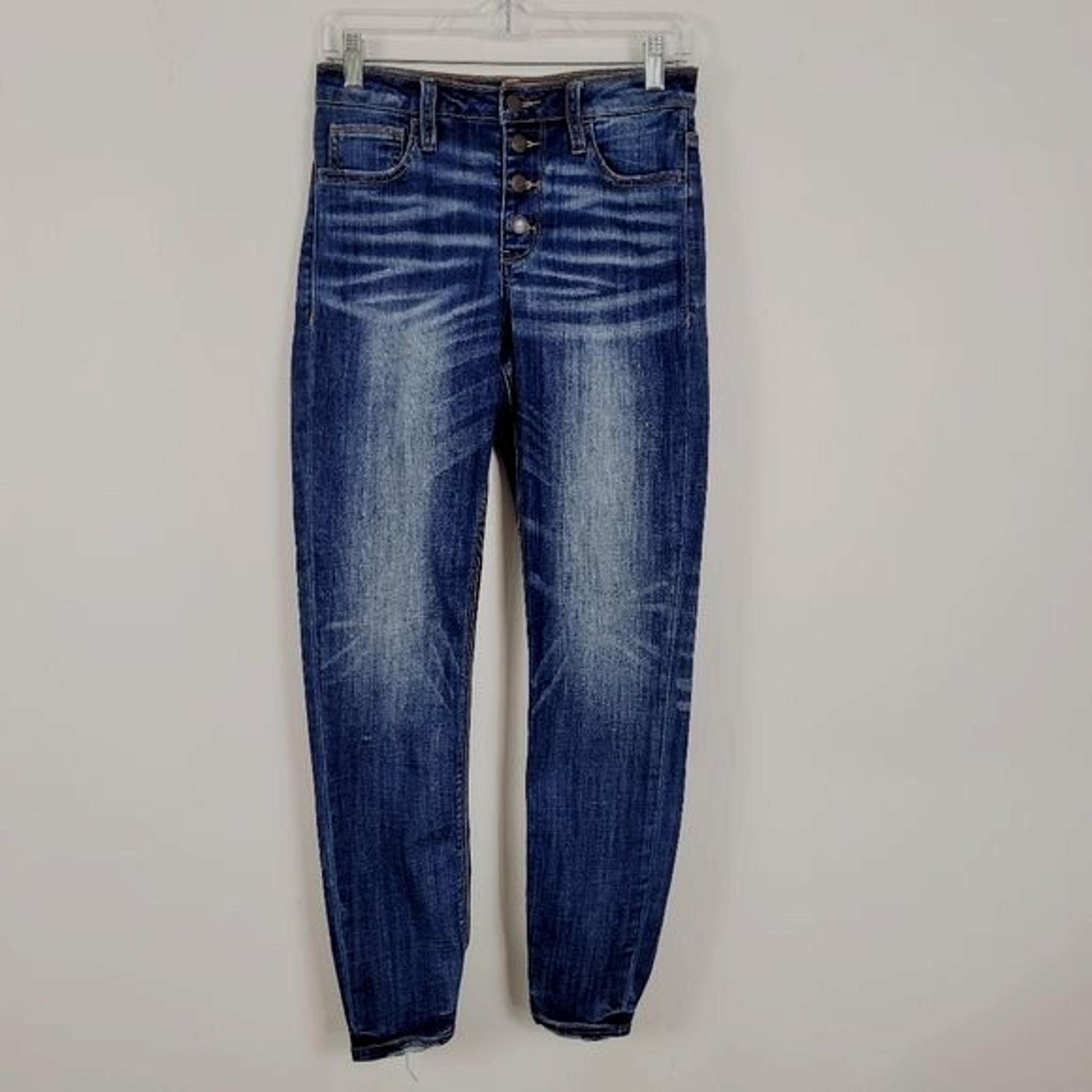 Daytrip Exposed  Button Fly High Rise Lynx Skinny Distressed Shark Bite Ankle S