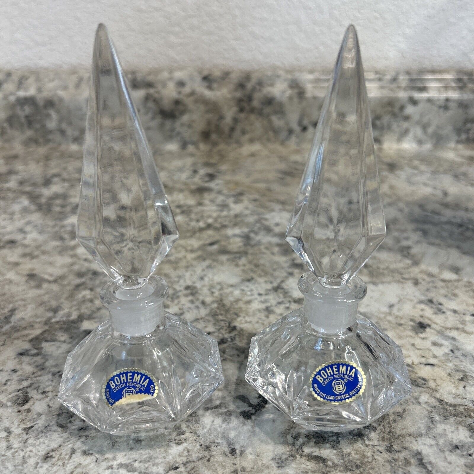 Bohemia Czech Republic Hand Cut Lead Crystal Perfume Bottle Lot Of 2