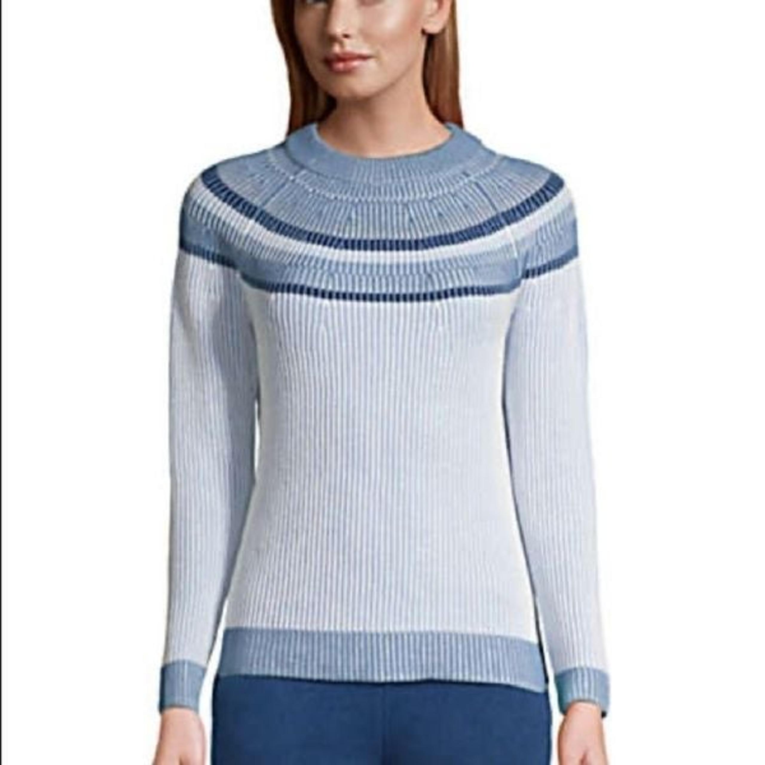 Women's Cotton Drifter Shaker Doubled Crew Neck Sweater - Striped Yoke Size med