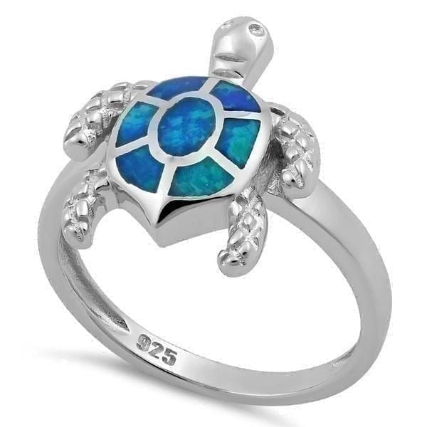 Blue Opal Turtle Sterling Silver Ring Sizes 3 - 12 Available New